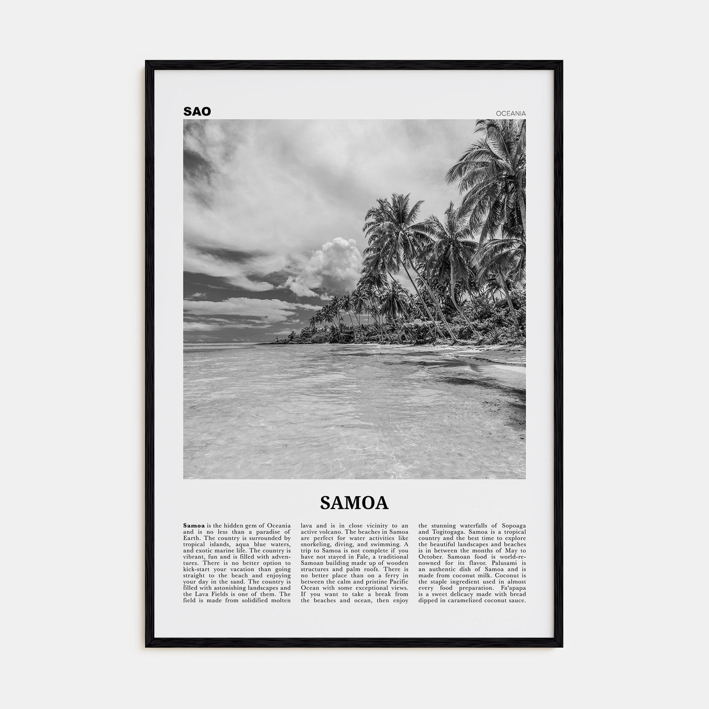 Samoa Travel B&W Poster