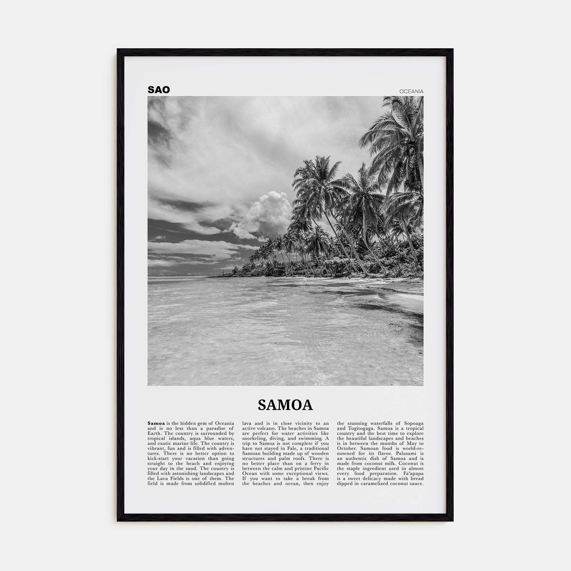 Samoa Travel B&W Poster