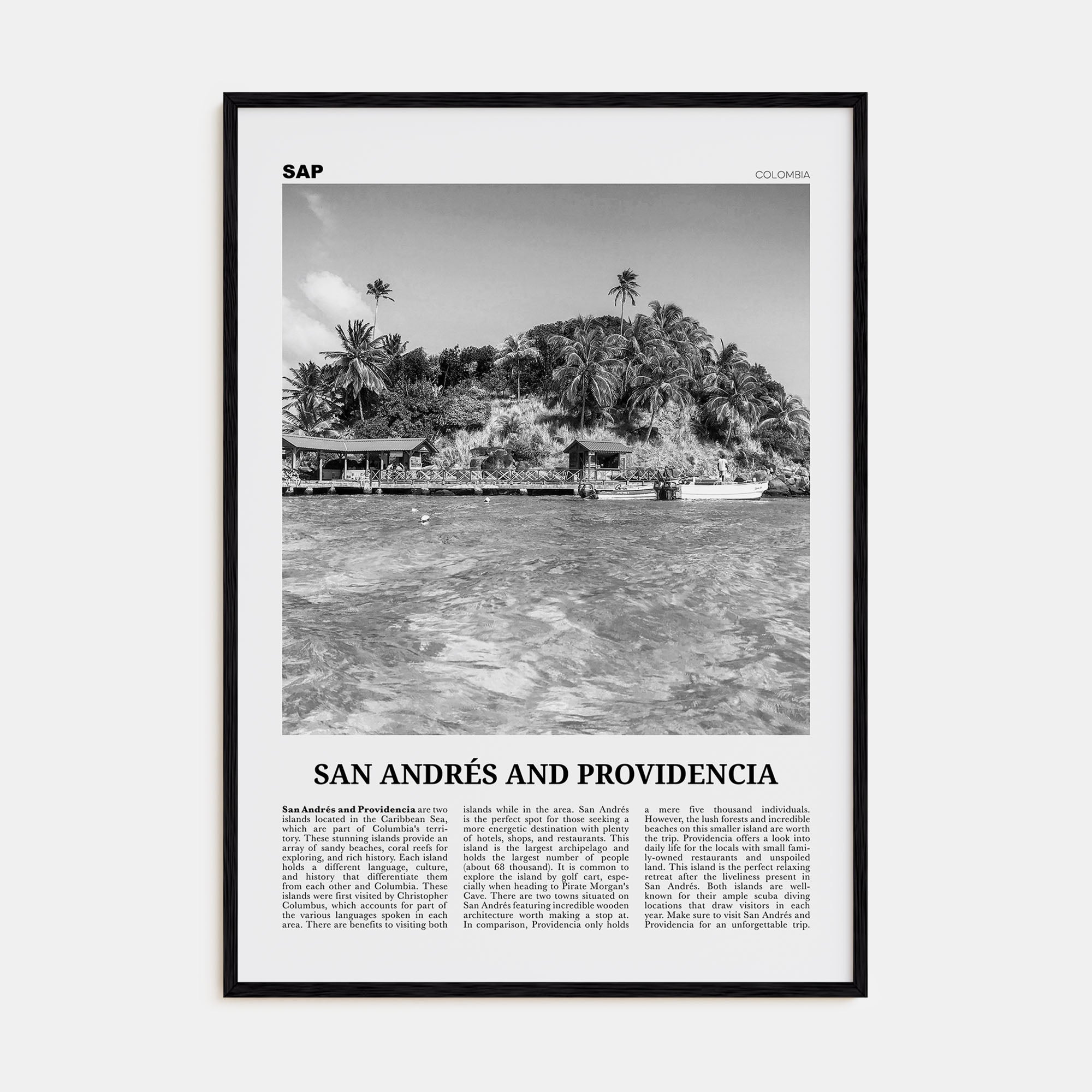 San Andrés and Providencia Travel B&W Poster