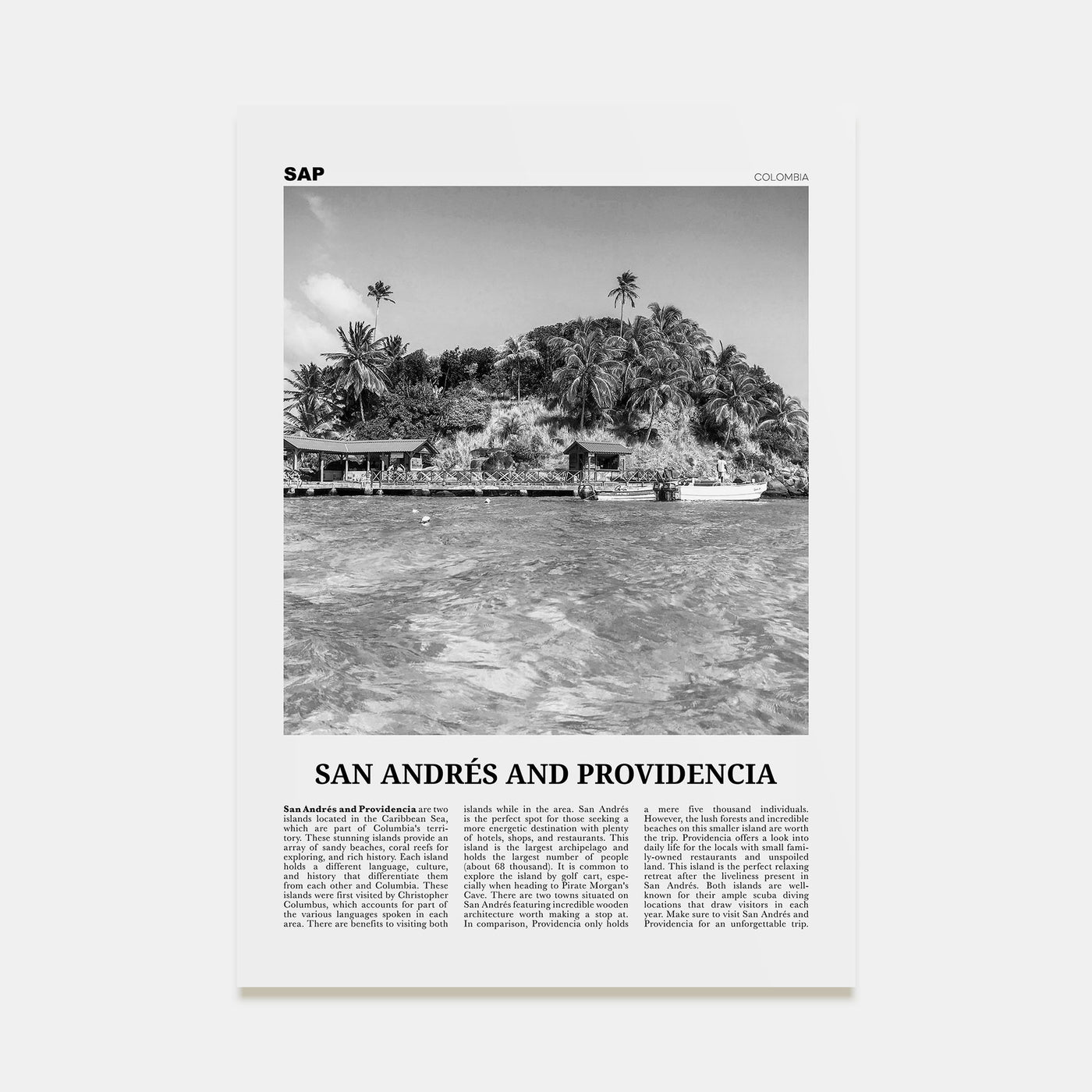 San Andrés and Providencia Travel B&W Poster