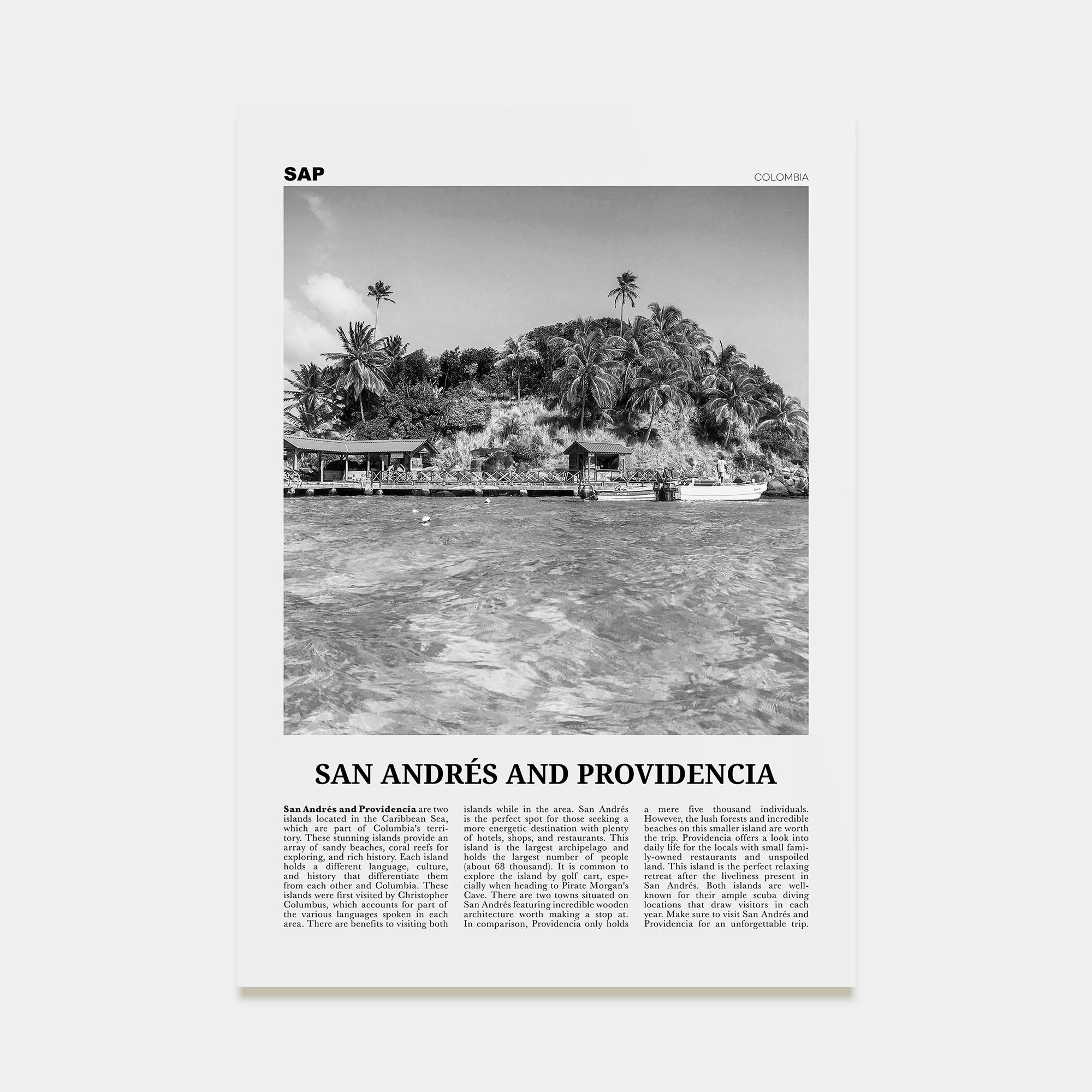 San Andrés and Providencia Travel B&W Poster