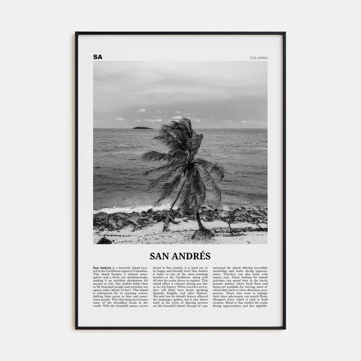 San Andrés Travel B&W Poster
