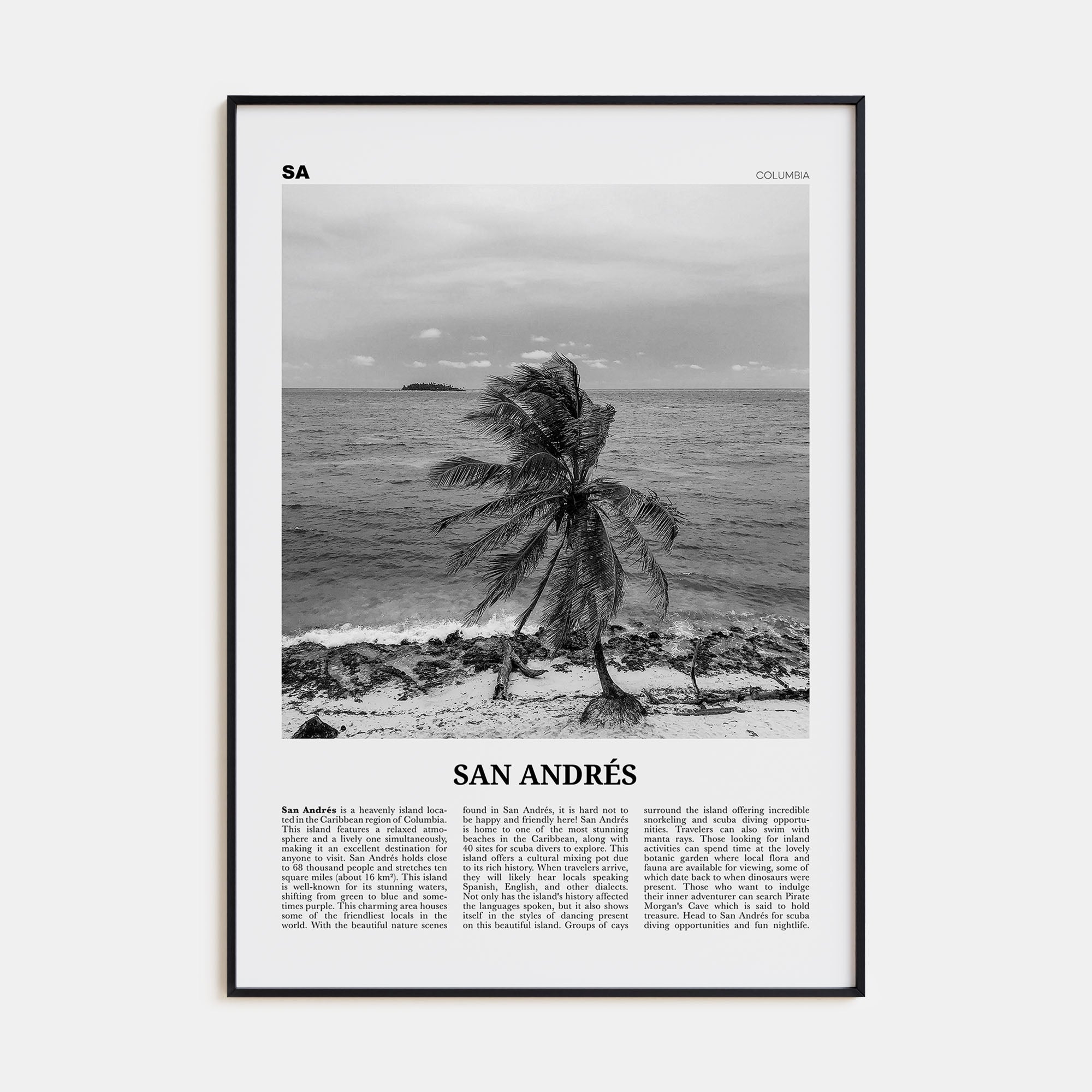 San Andrés Travel B&W Poster