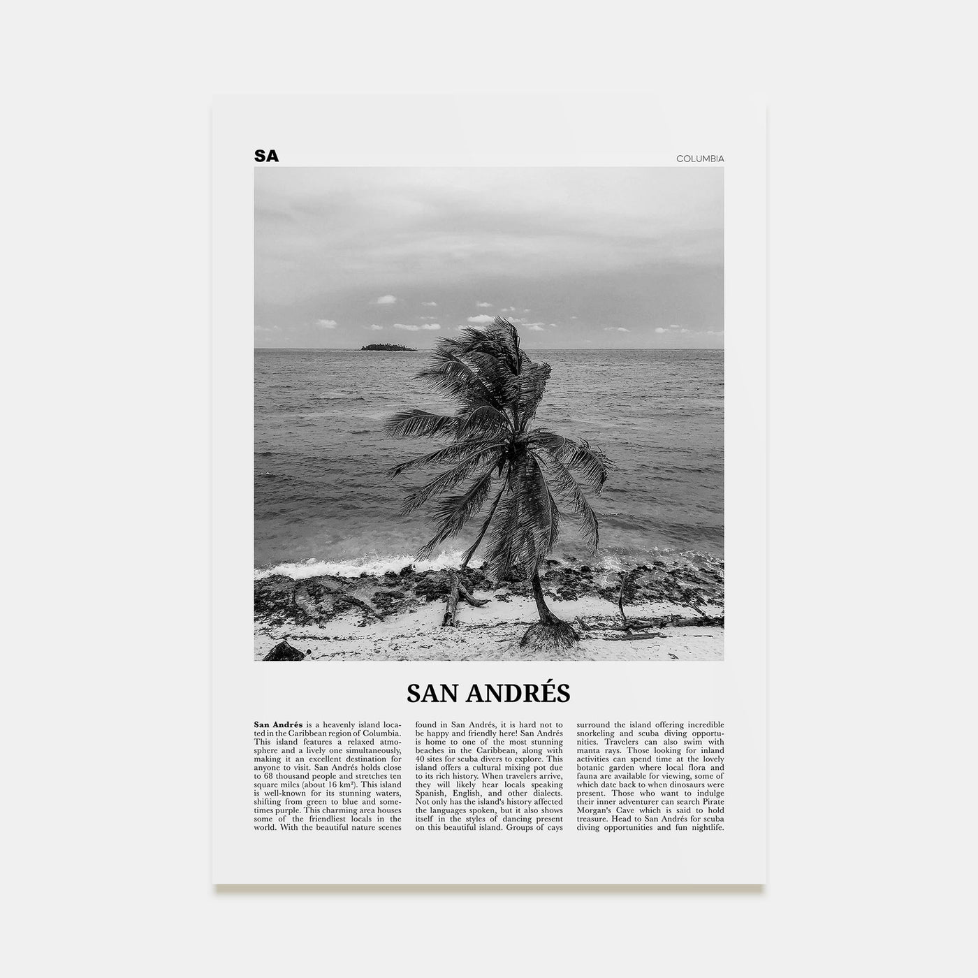 San Andrés Travel B&W Poster