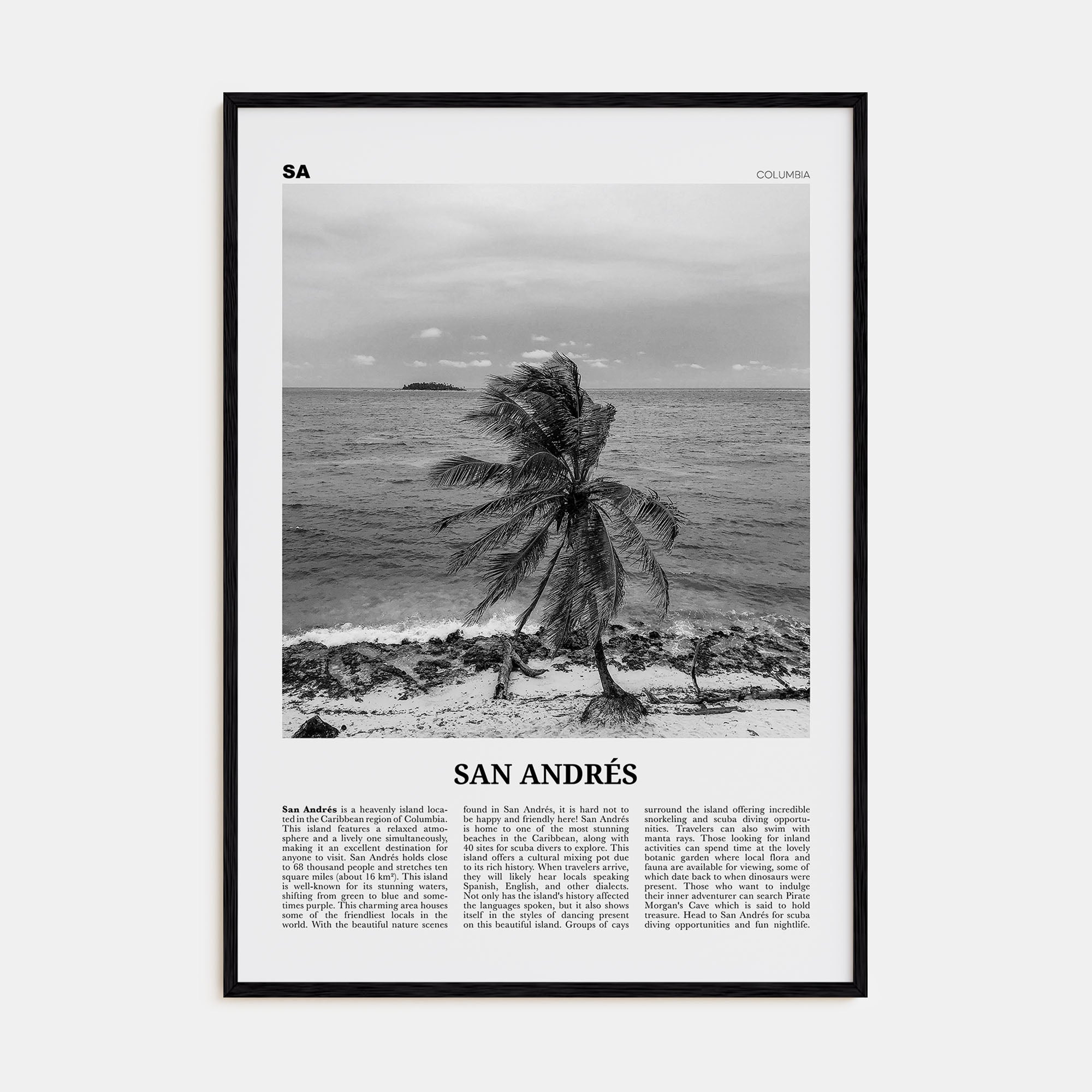 San Andrés Travel B&W Poster