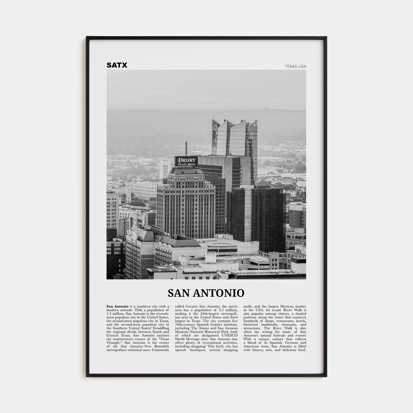 San Antonio Travel B&W No 2 Poster