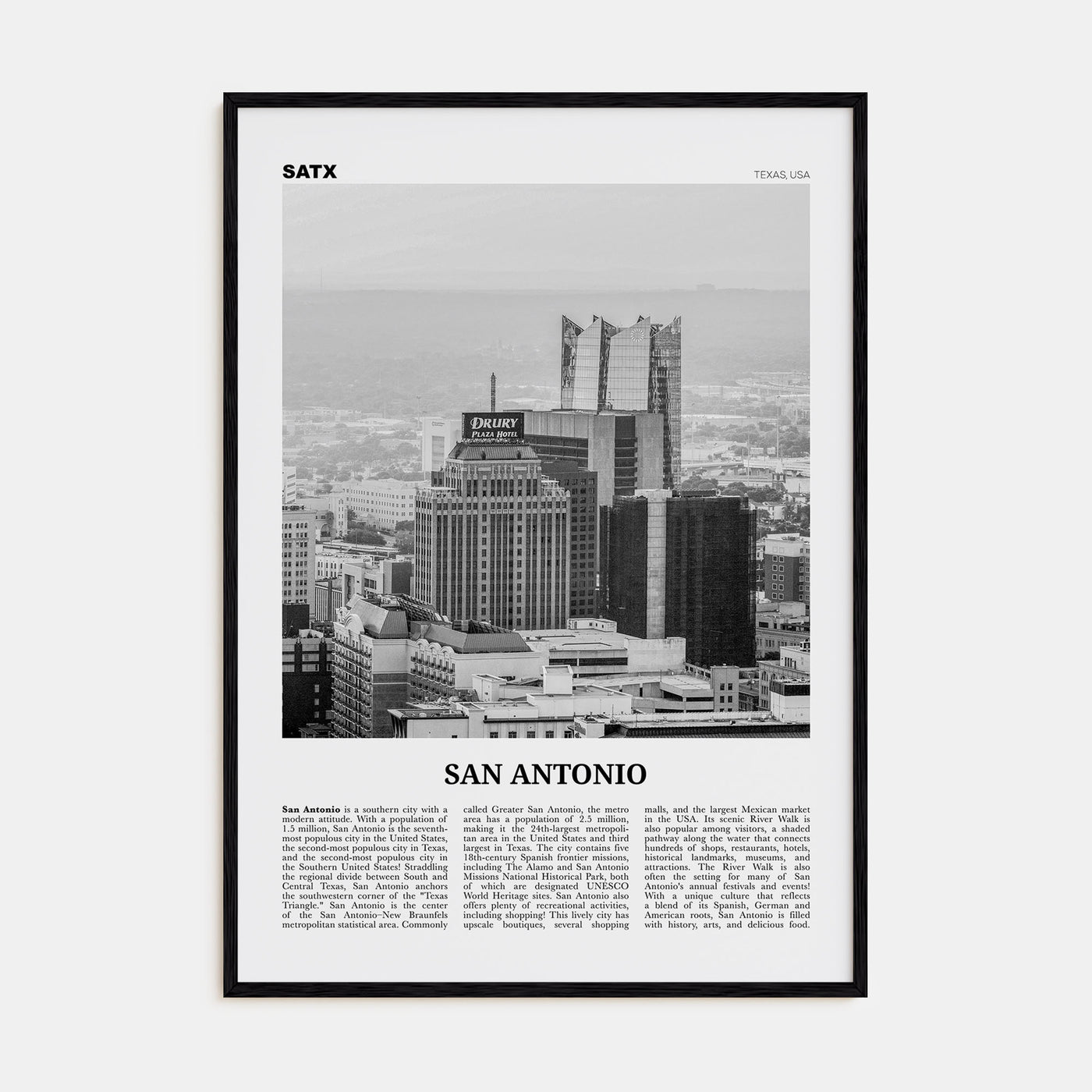 San Antonio Travel B&W No 2 Poster