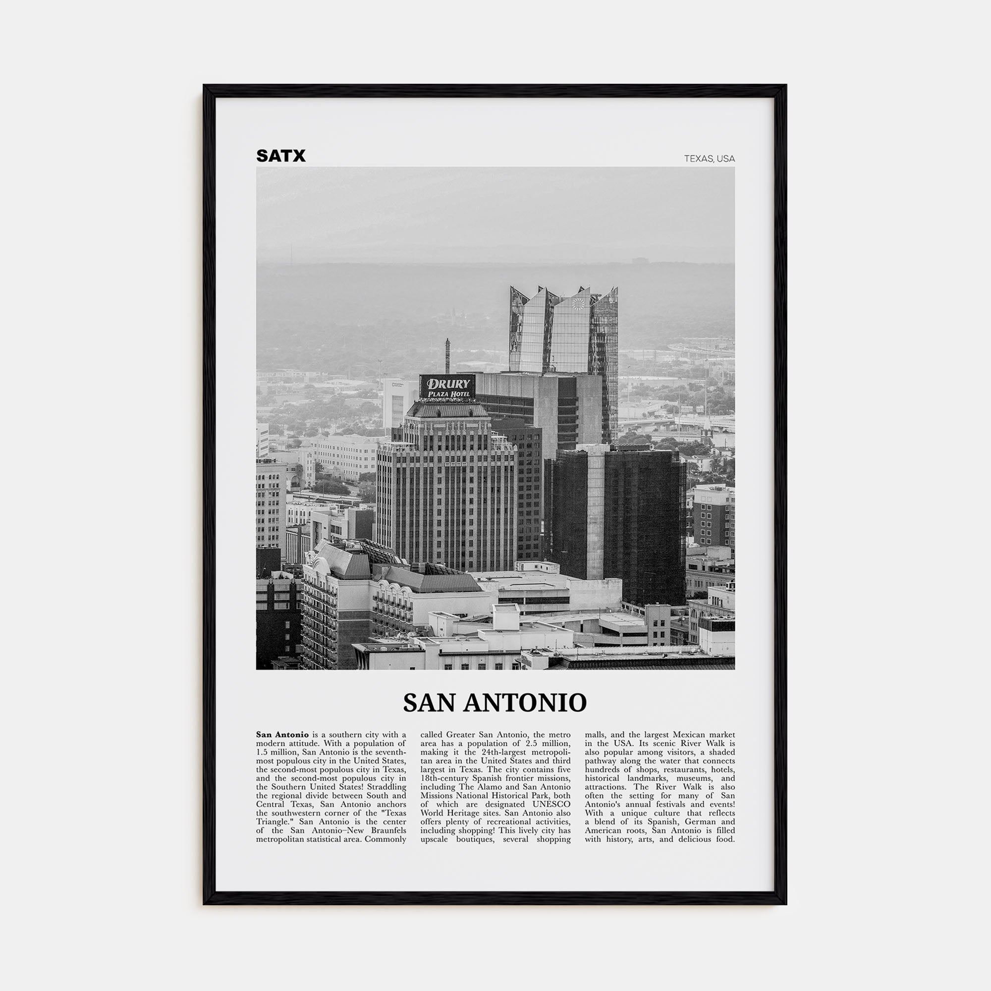 San Antonio Travel B&W No 2 Poster