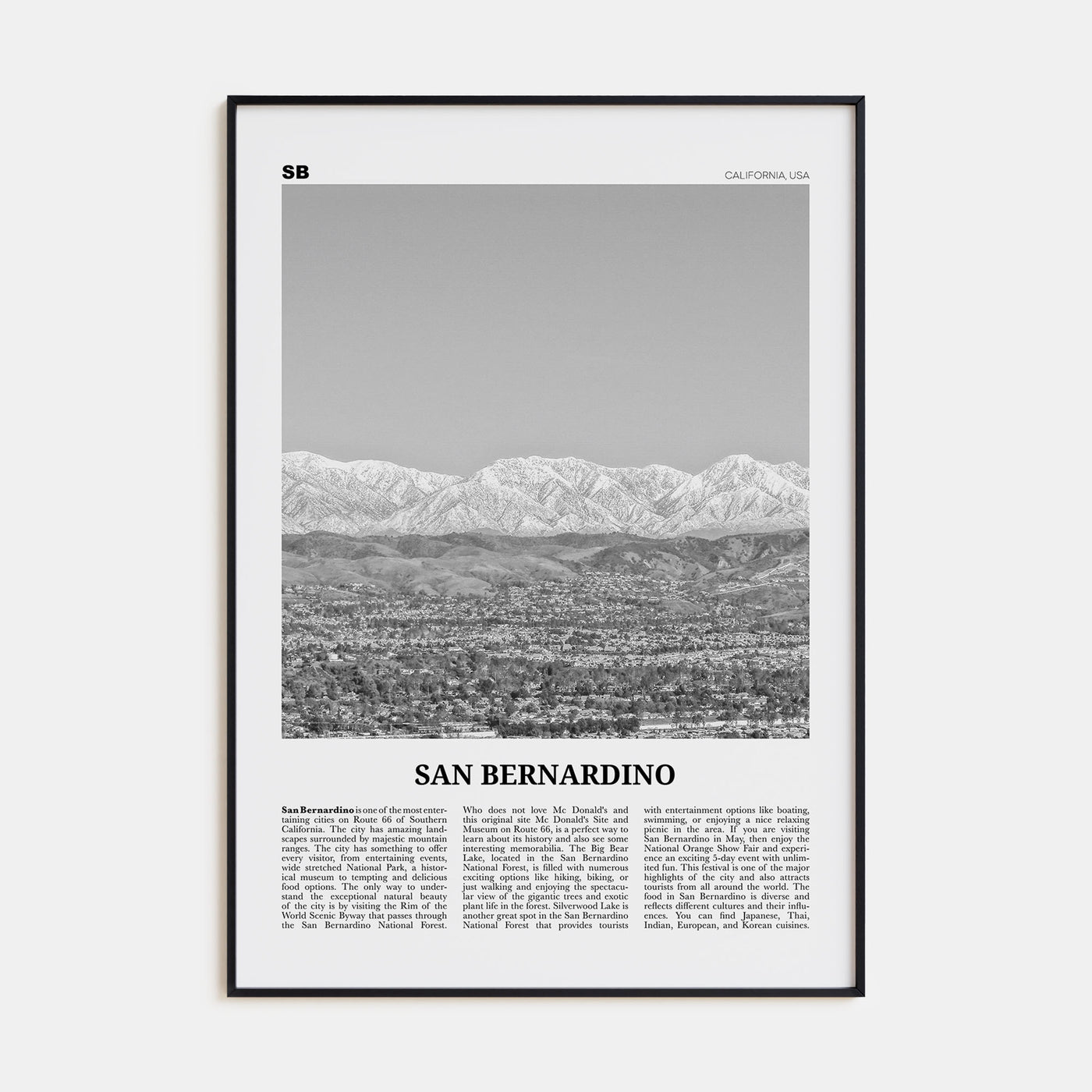 San Bernardino Travel B&W Poster