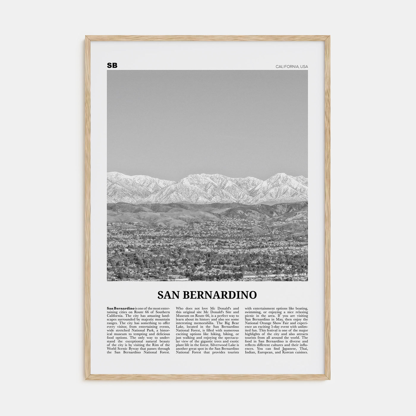 San Bernardino Travel B&W Poster