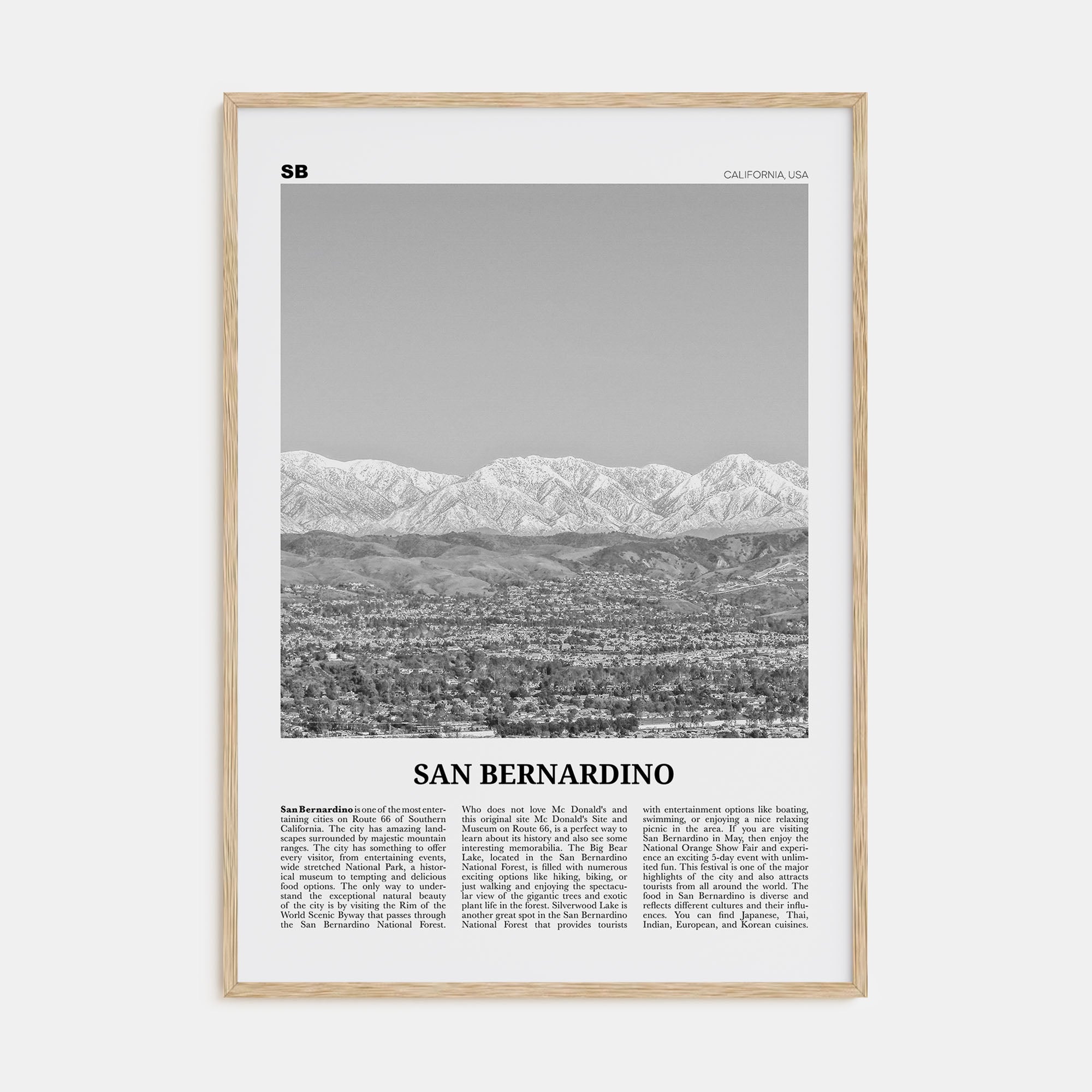 San Bernardino Travel B&W Poster