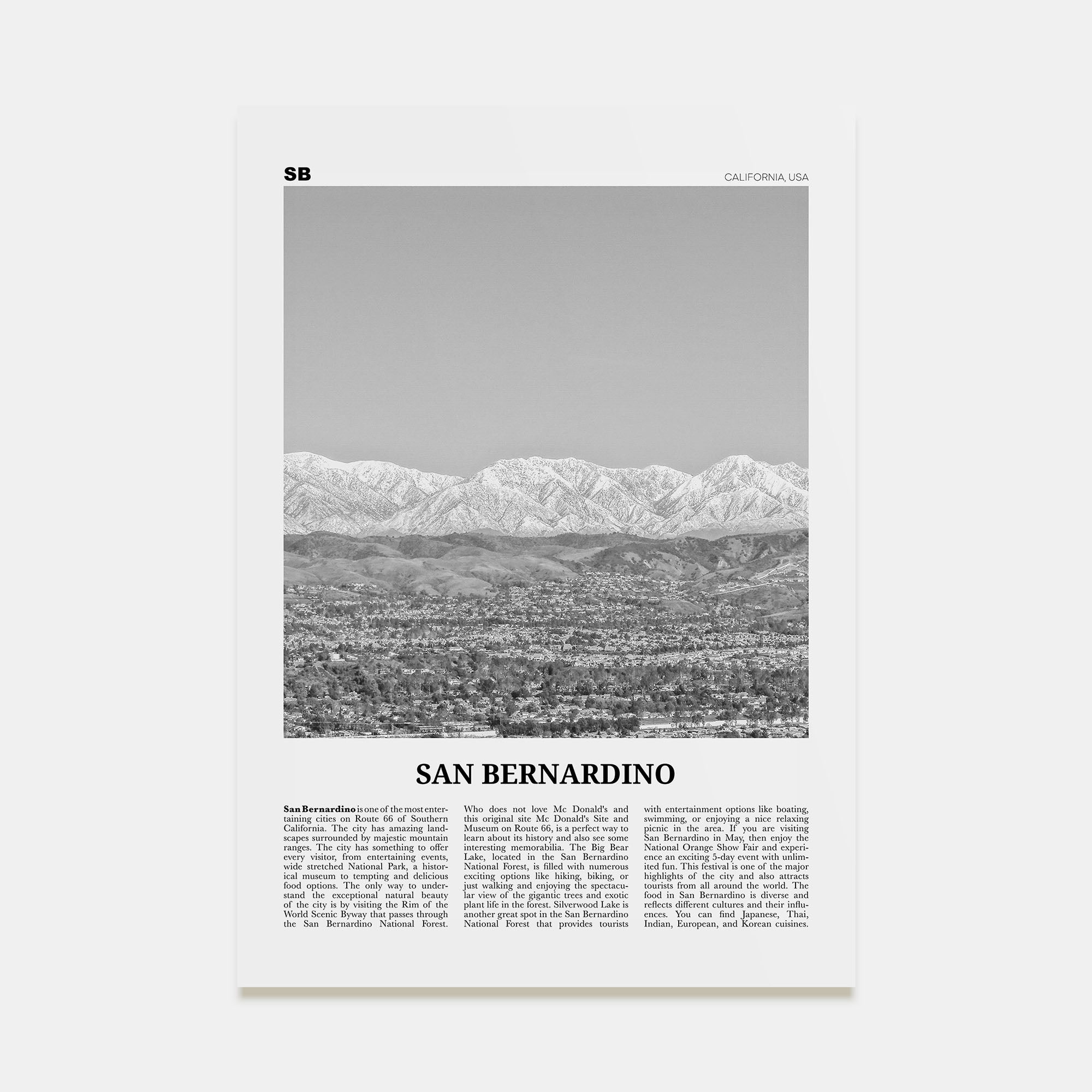 San Bernardino Travel B&W Poster