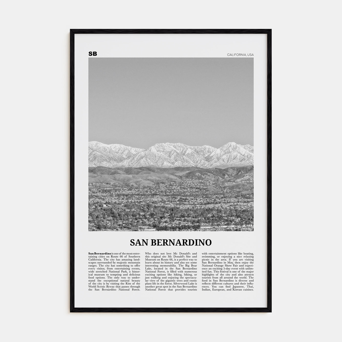 San Bernardino Travel B&W Poster