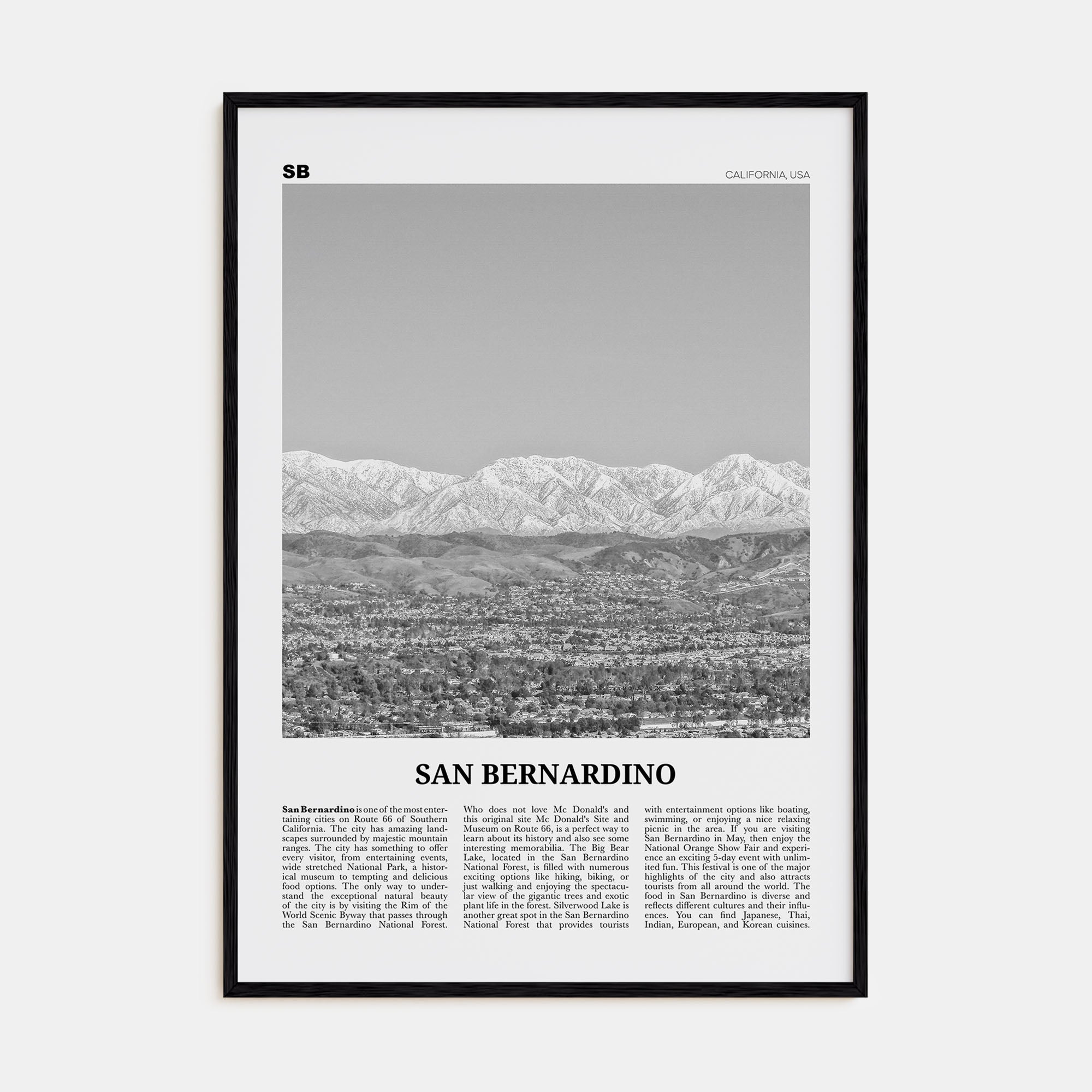 San Bernardino Travel B&W Poster