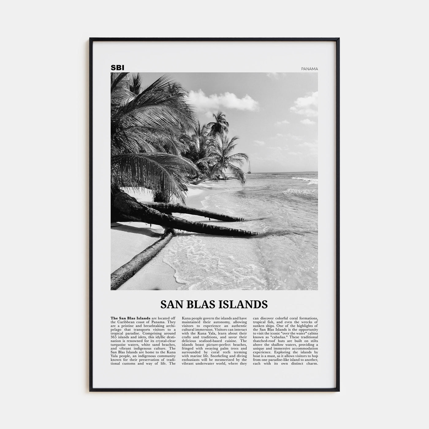 San Blas Islands Travel B&W Poster