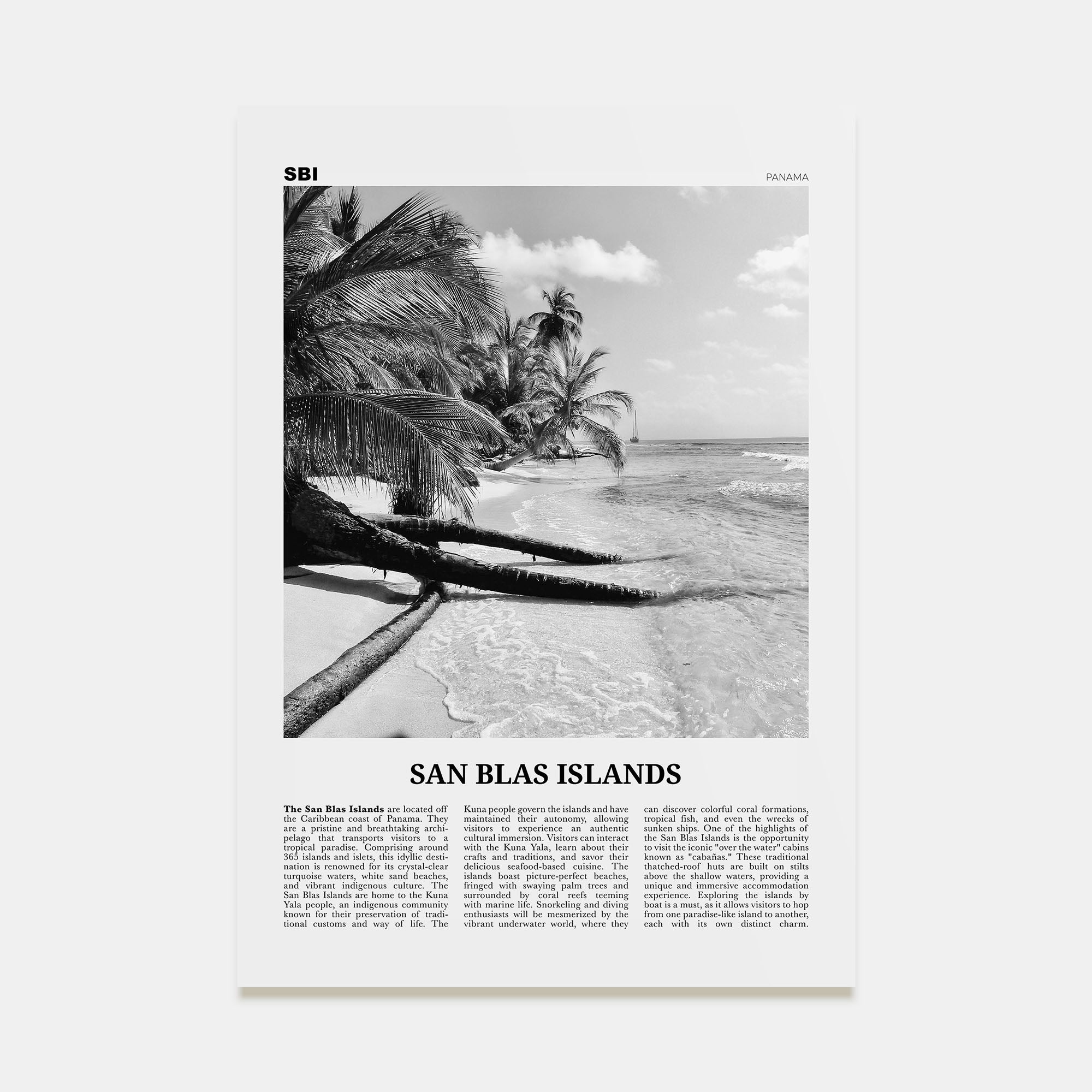 San Blas Islands Travel B&W Poster