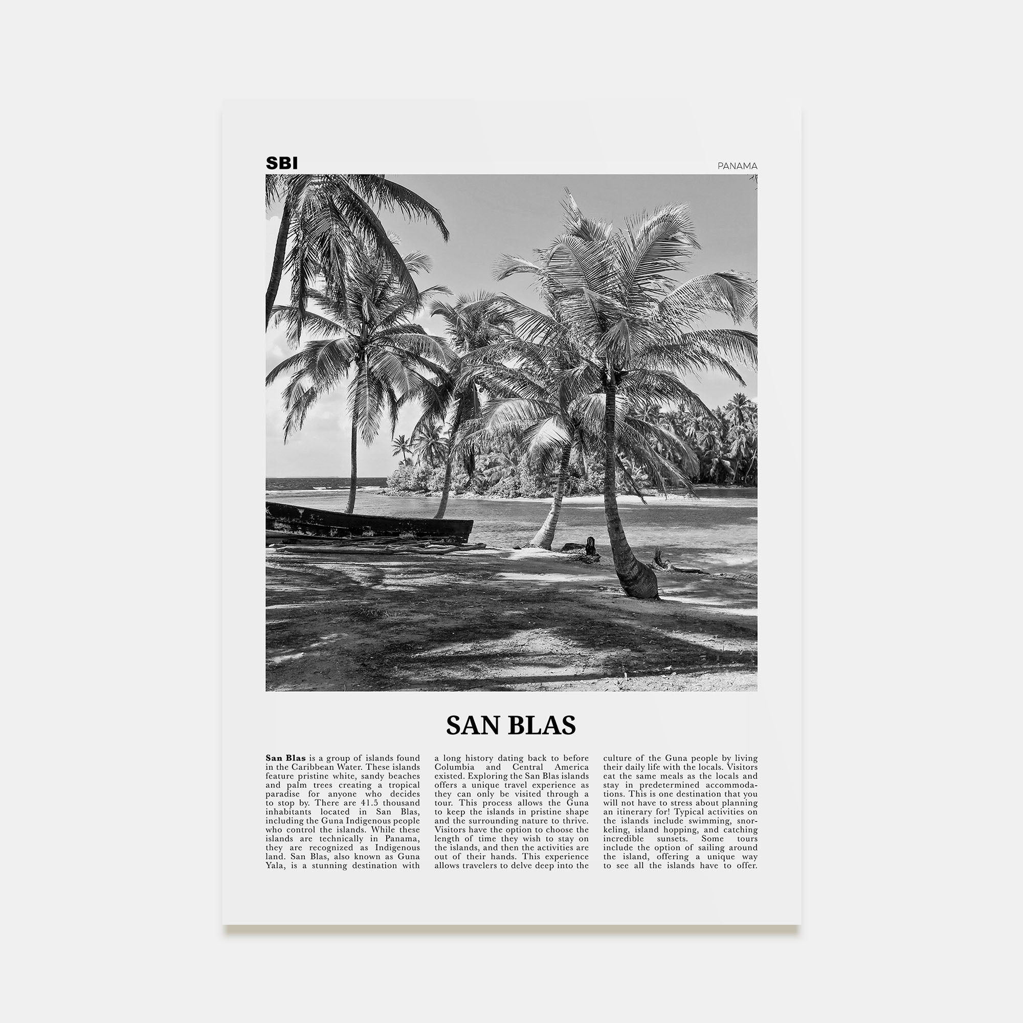 San Blas Travel B&W Poster