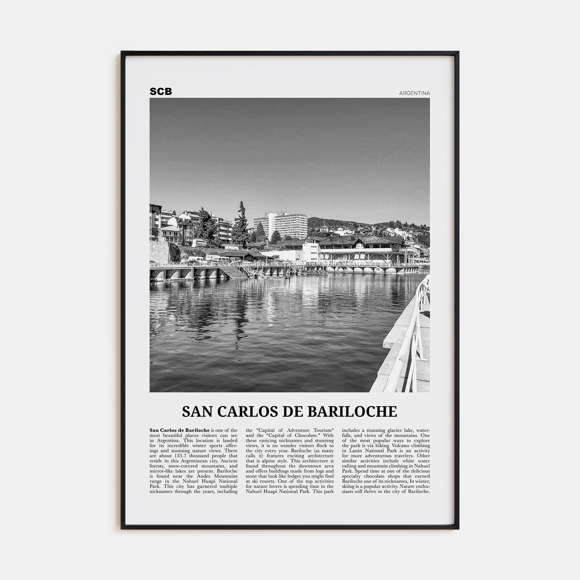 San Carlos de Bariloche Travel B&W Poster