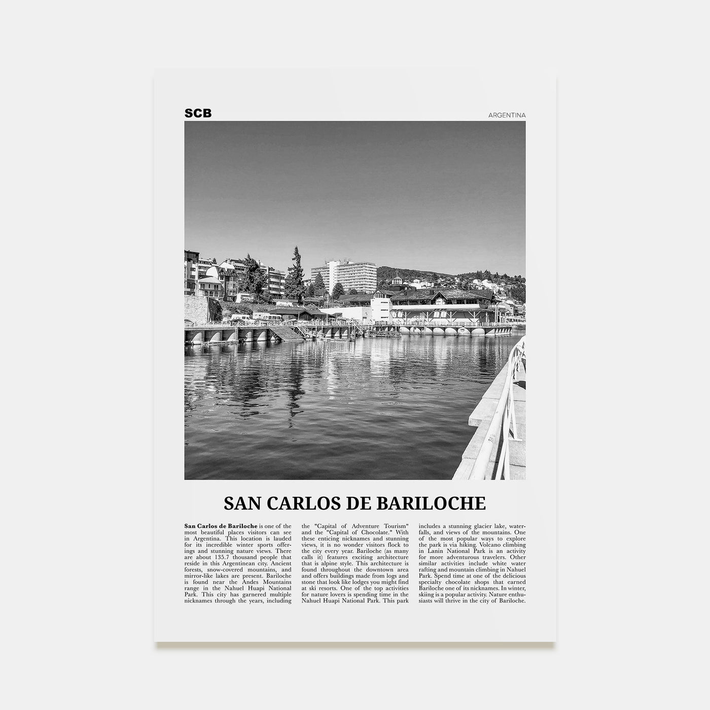San Carlos de Bariloche Travel B&W Poster