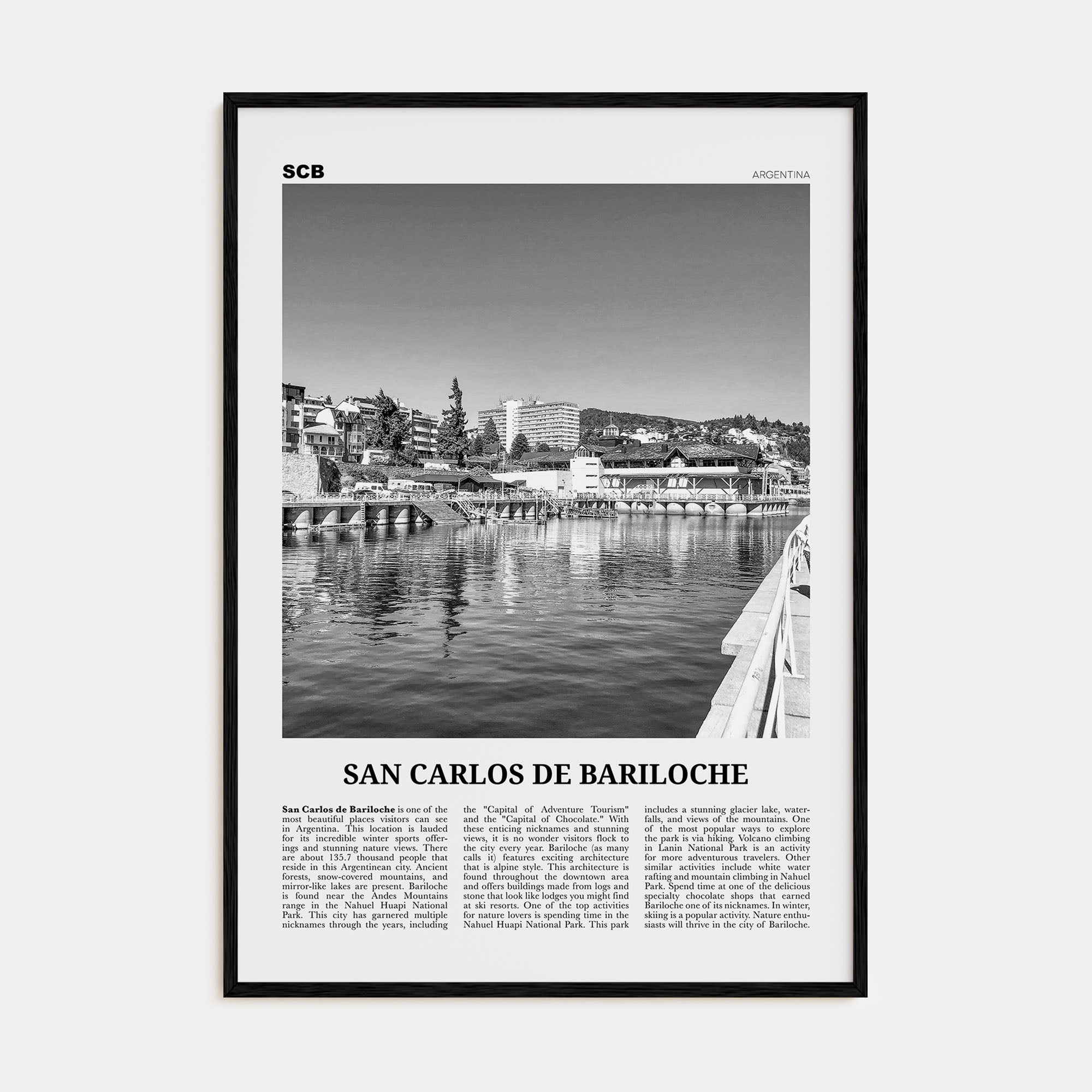 San Carlos de Bariloche Travel B&W Poster
