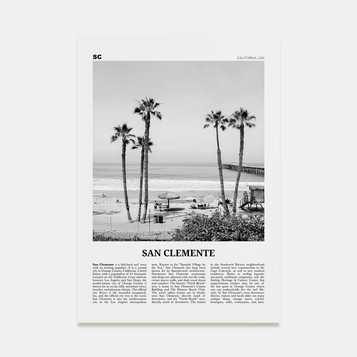 San Clemente Travel B&W No 1 Poster