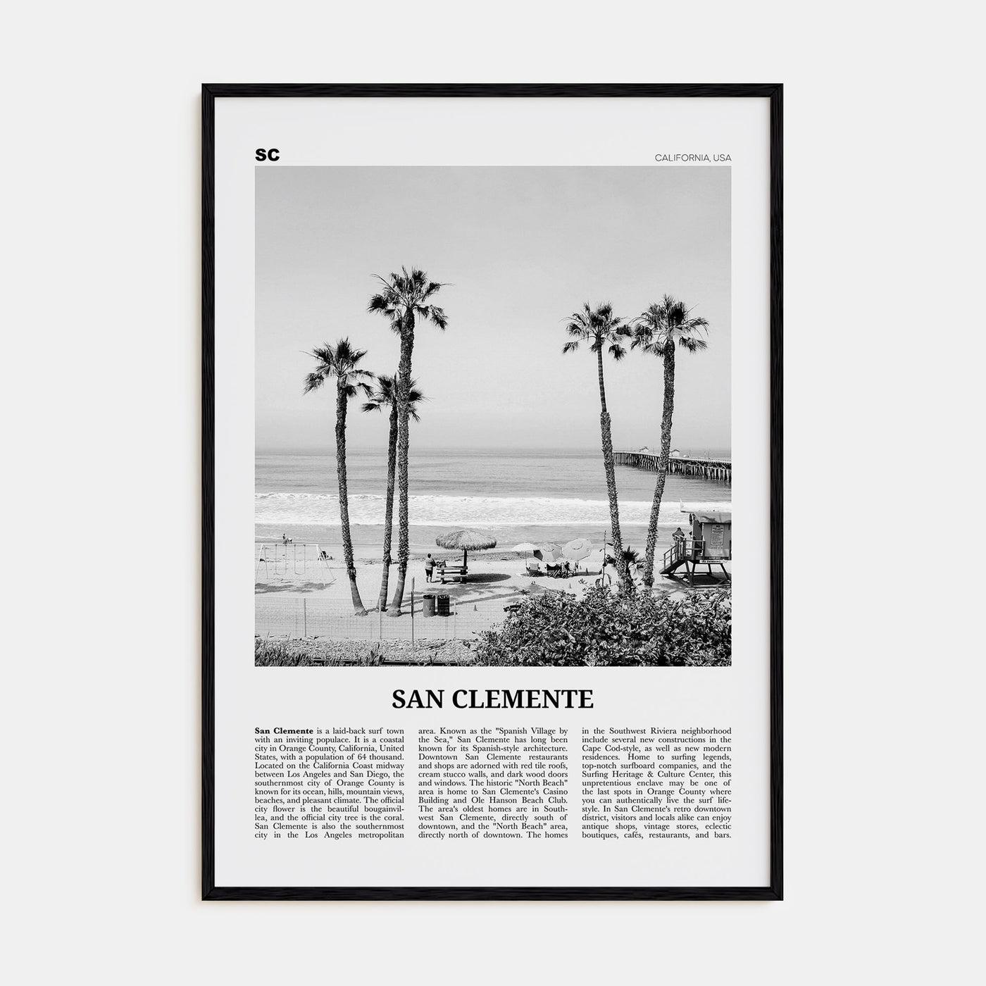 San Clemente Travel B&W No 1 Poster