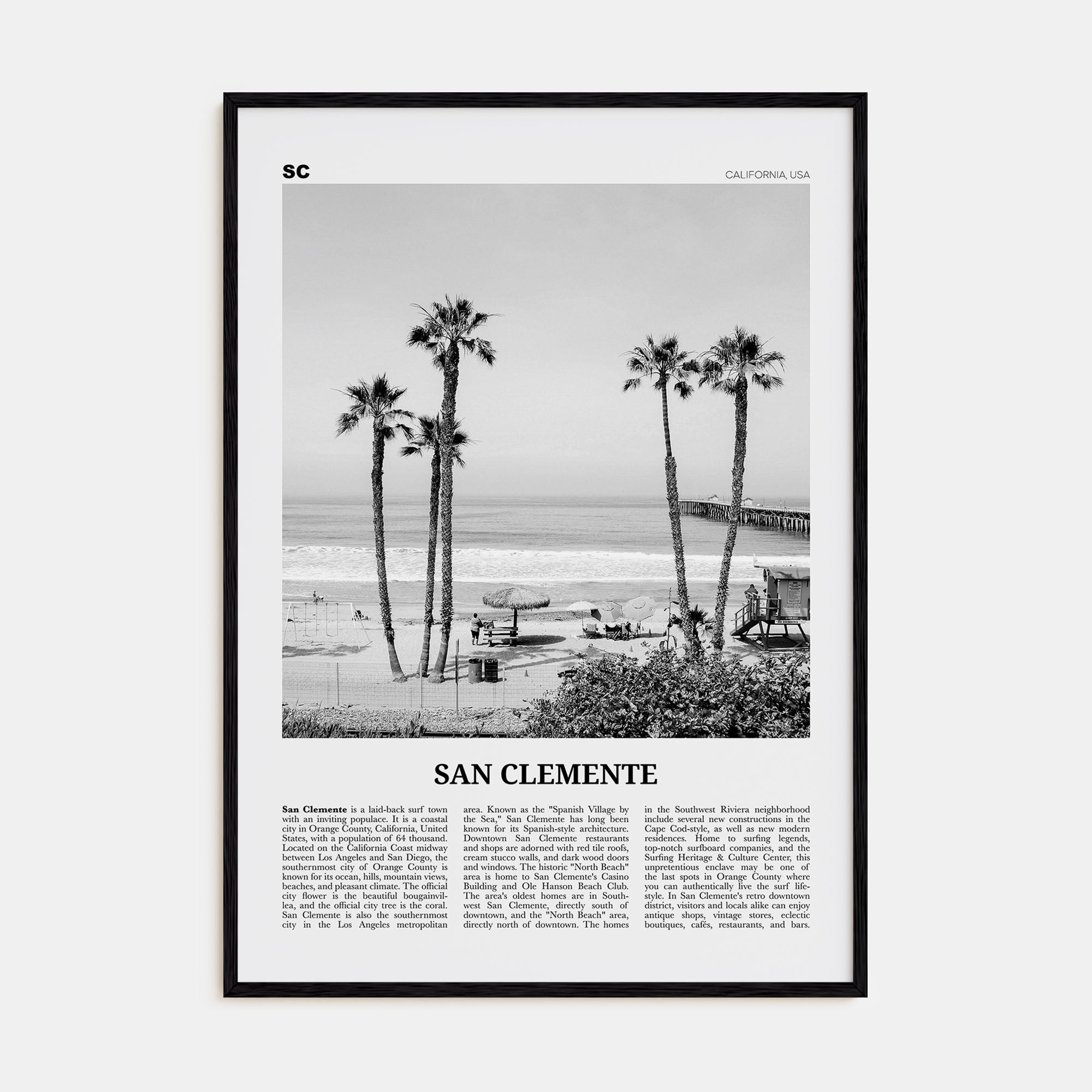 San Clemente Travel B&W No 1 Poster