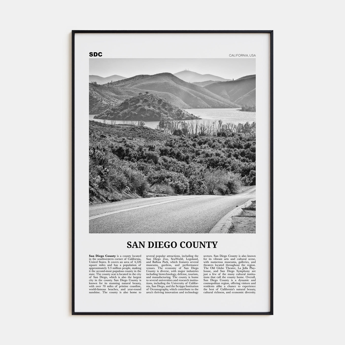San Diego County Travel B&W Poster