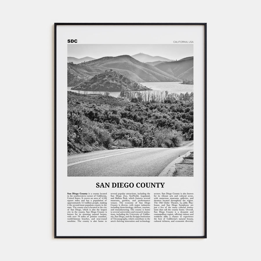 San Diego County Travel B&W Poster