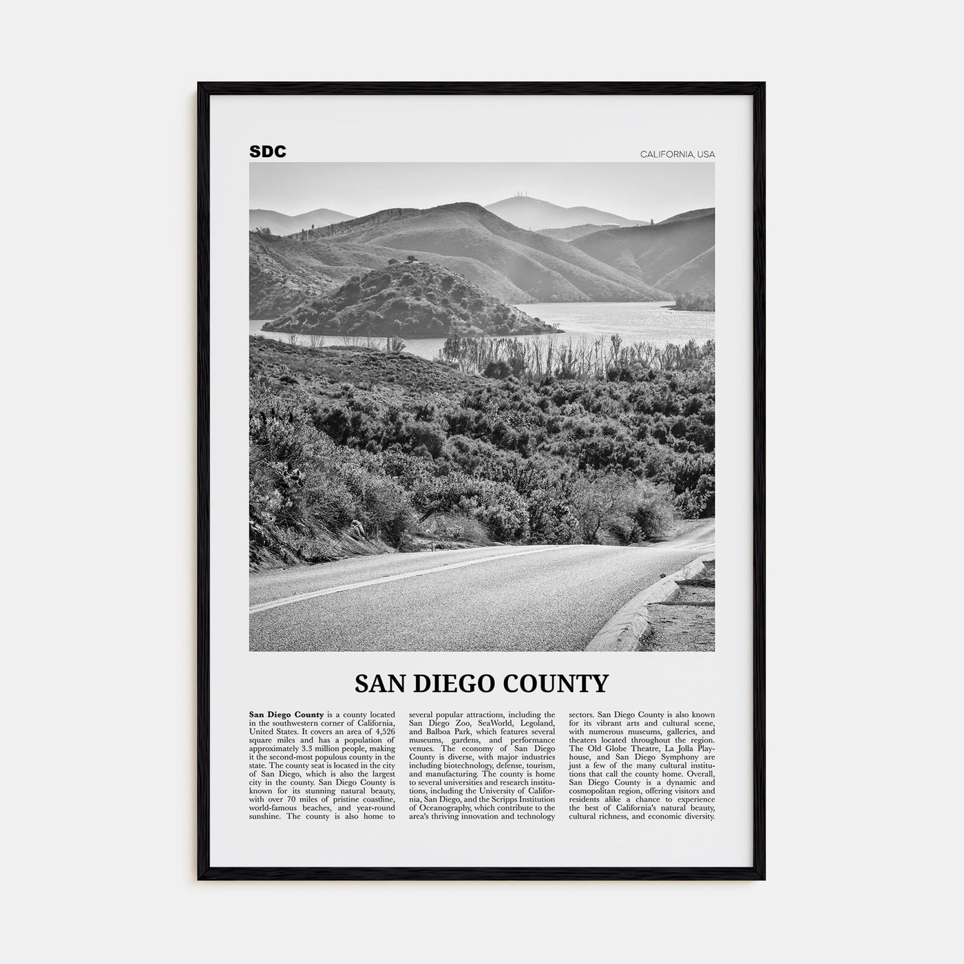 San Diego County Travel B&W Poster