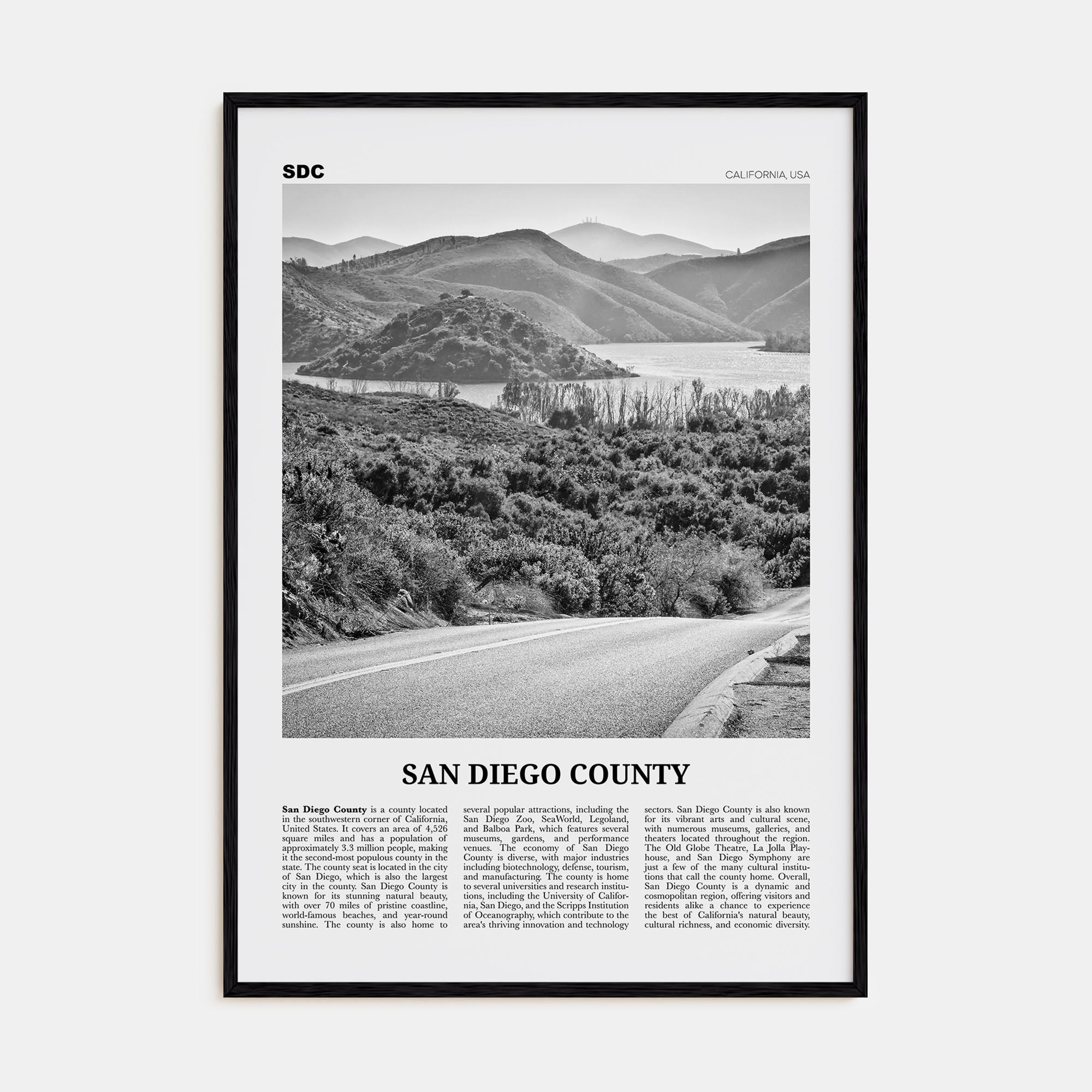 San Diego County Travel B&W Poster