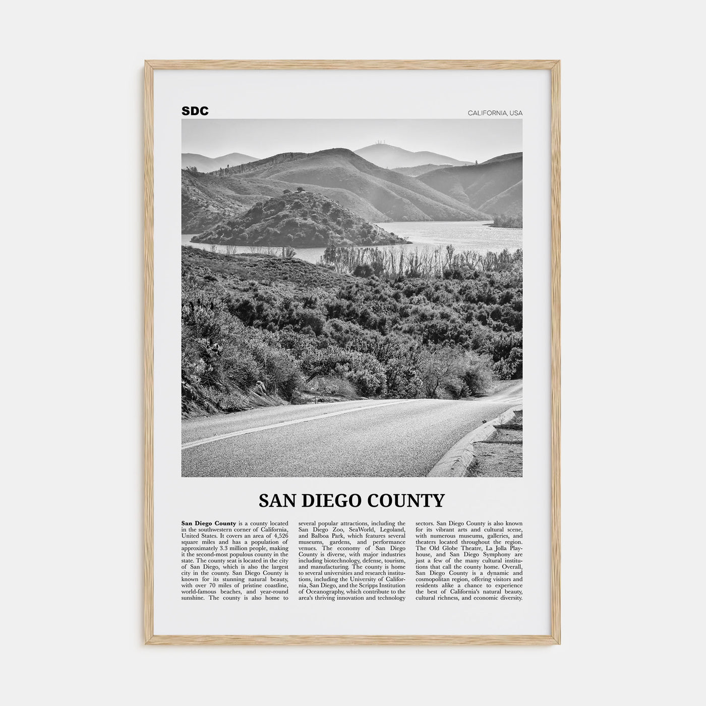 San Diego County Travel B&W Poster