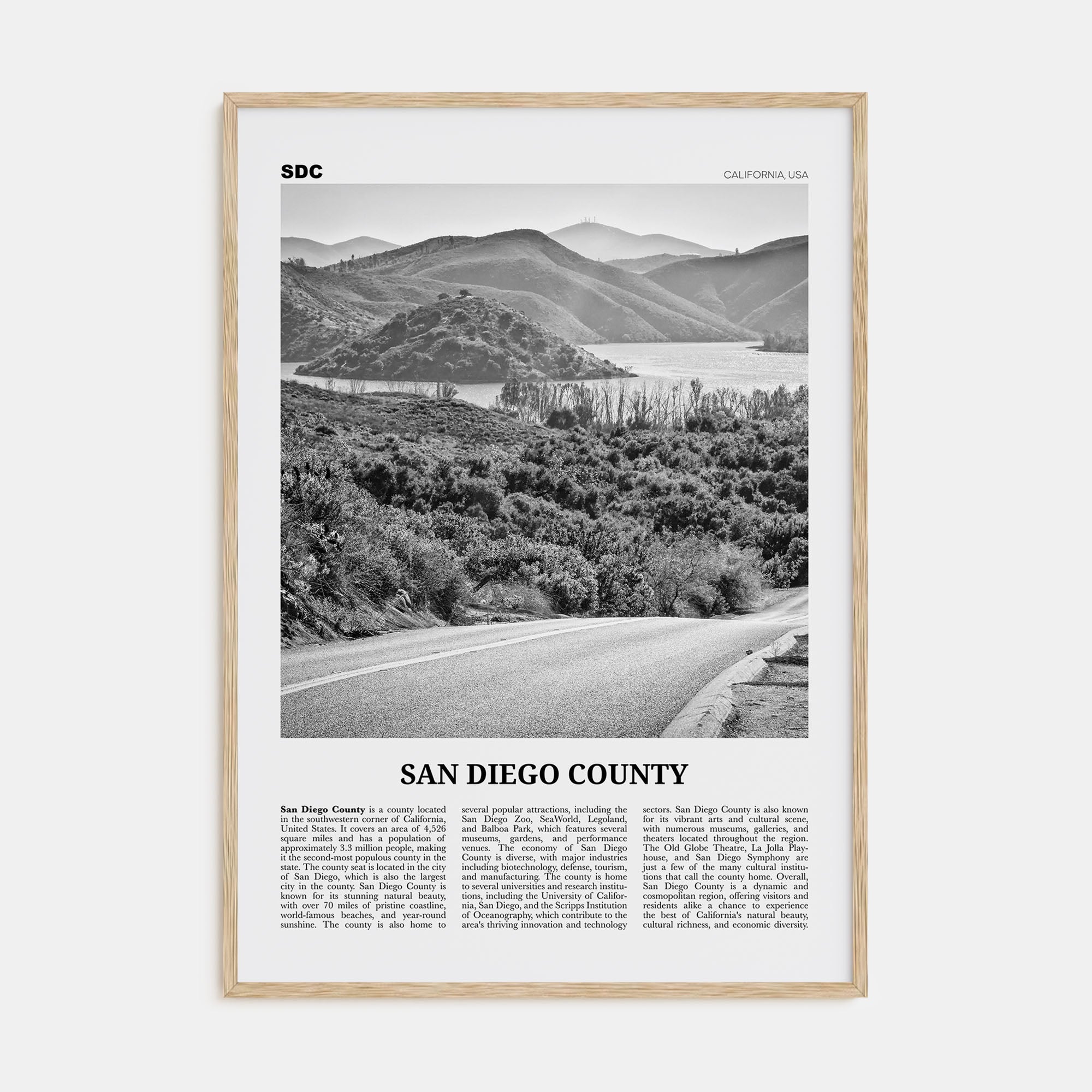 San Diego County Travel B&W Poster