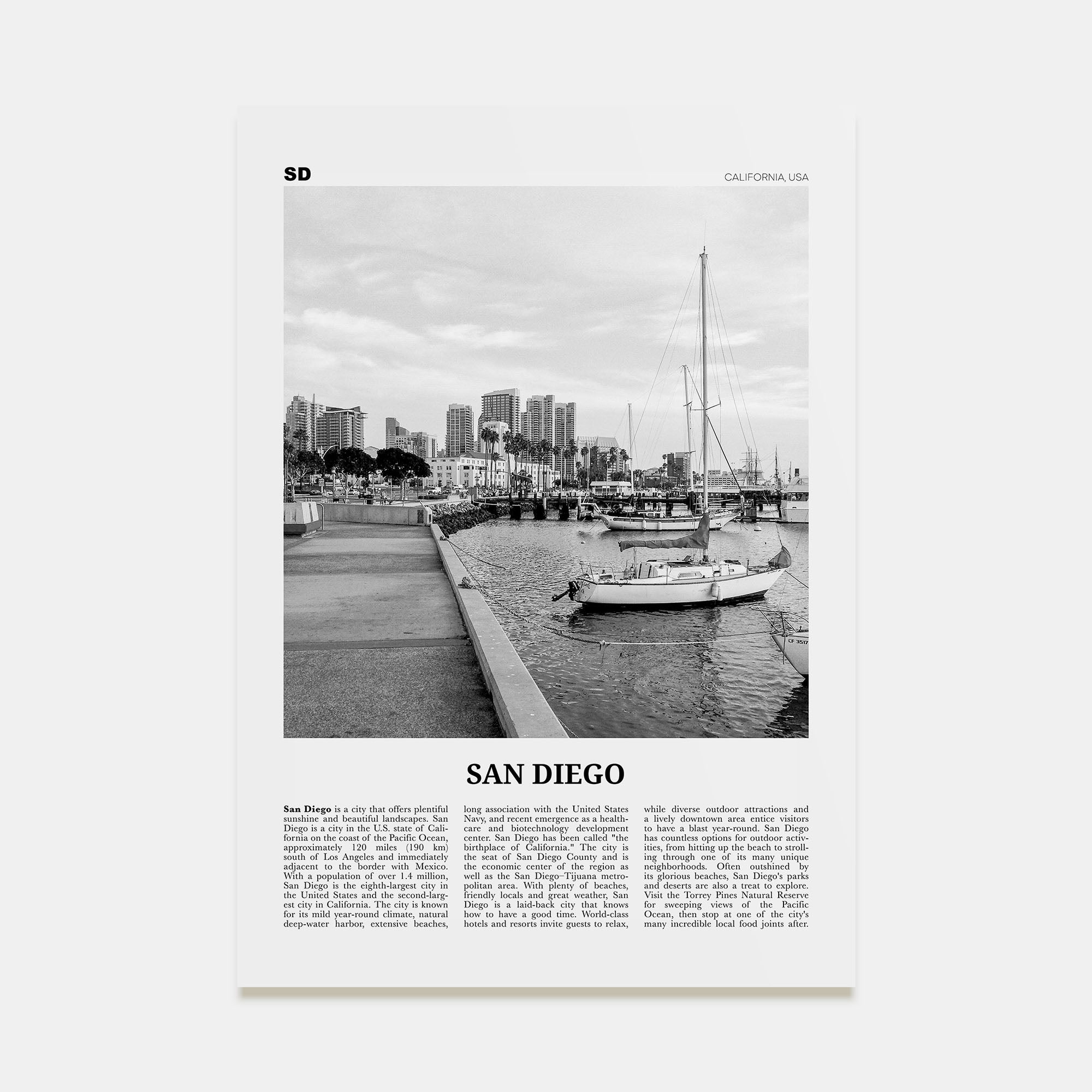 San Diego Travel B&W No 3 Poster