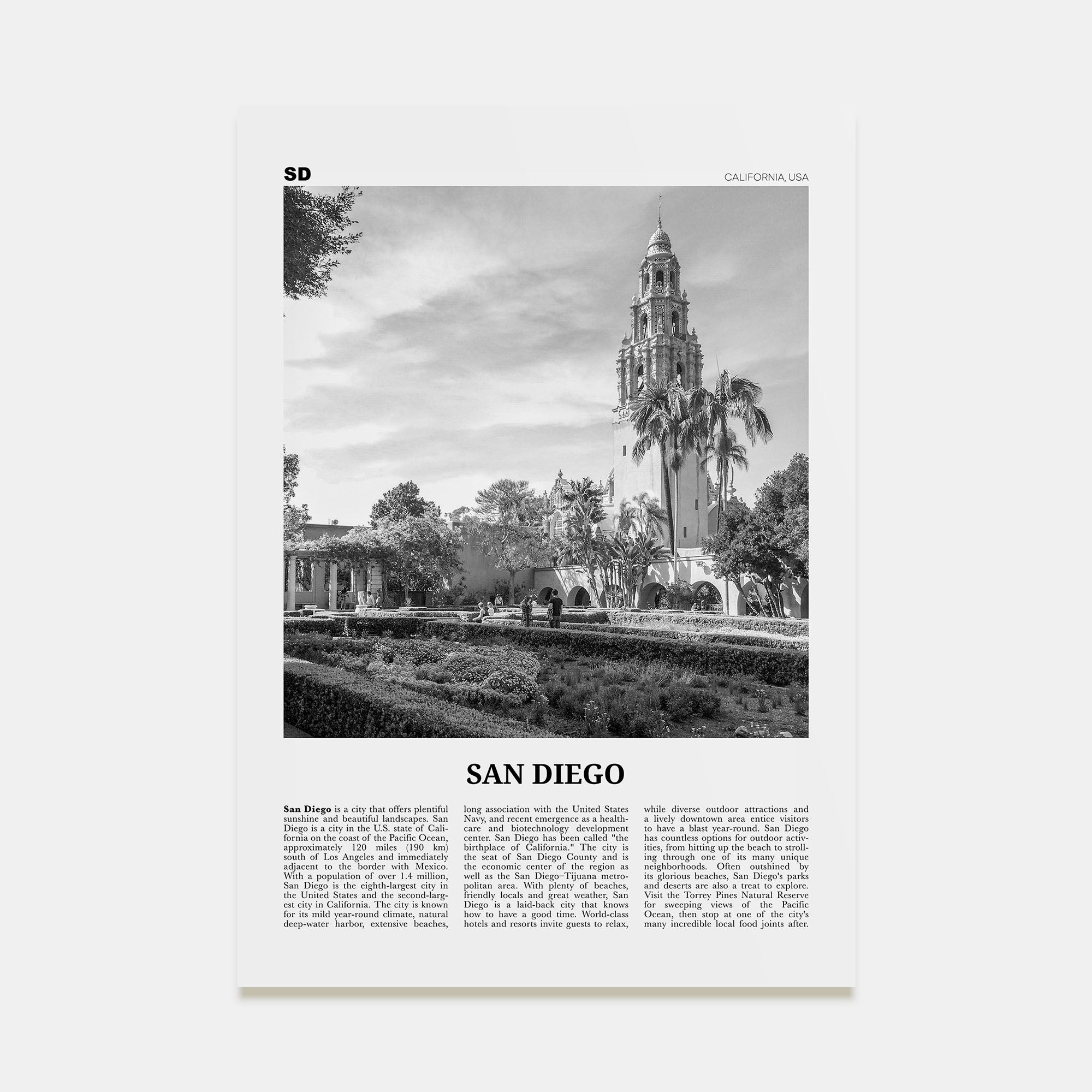 San Diego Travel B&W No 9 Poster
