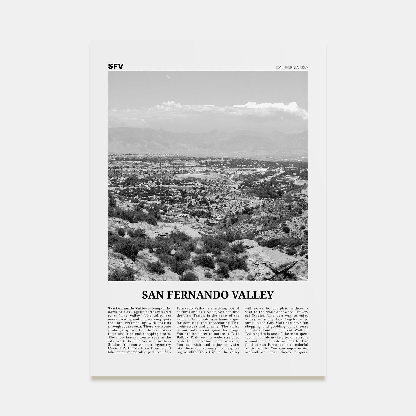 San Fernando Valley Travel B&W No 1 Poster