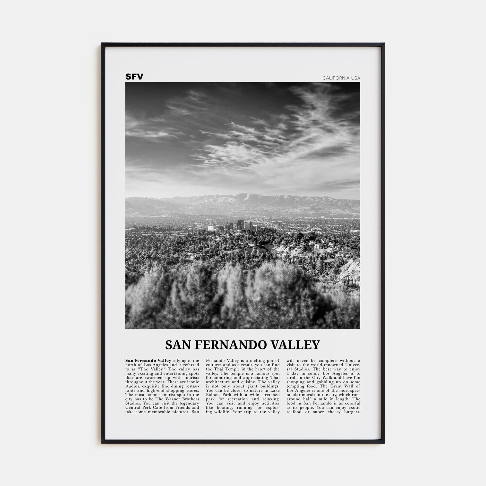 San Fernando Valley Travel B&W No 2 Poster