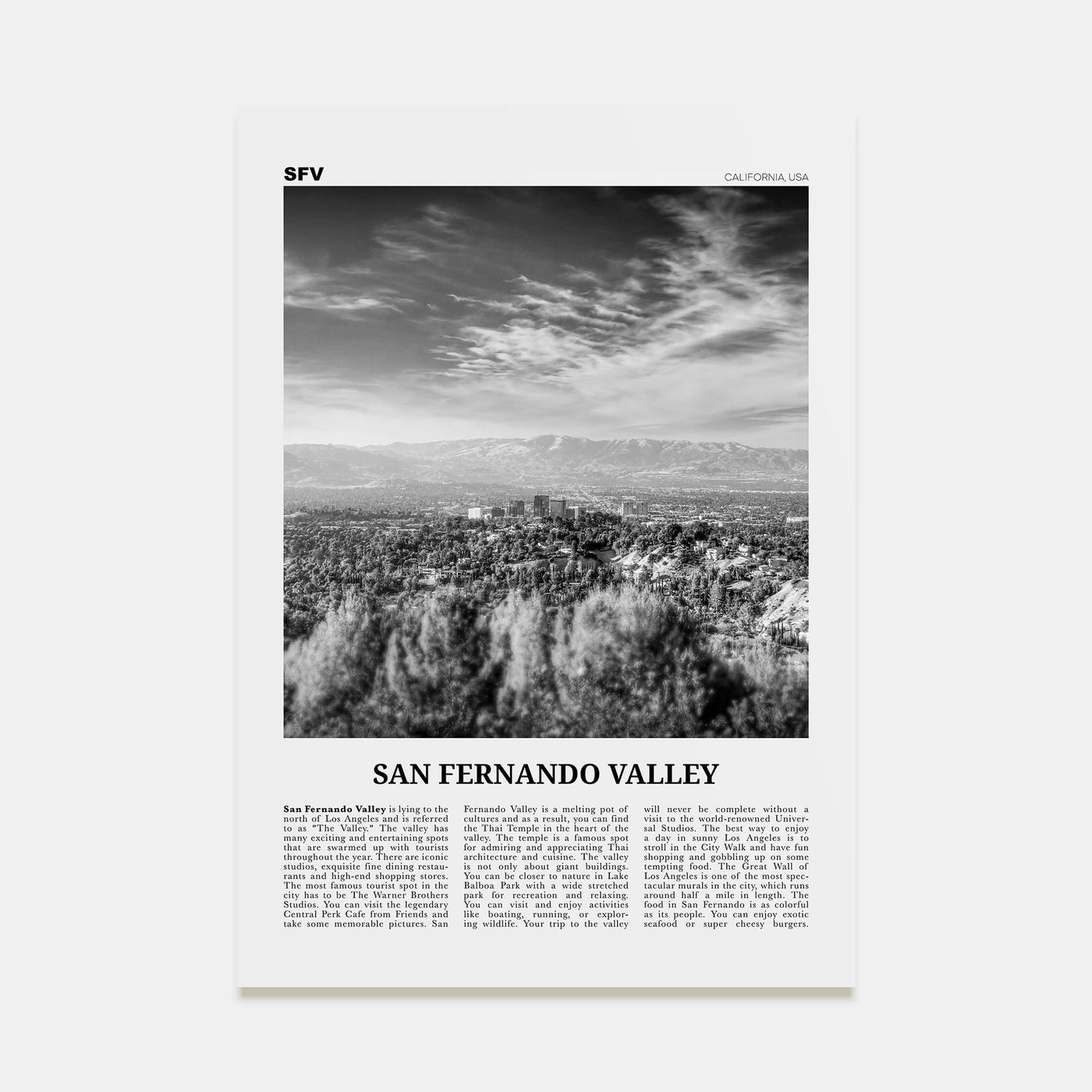 San Fernando Valley Travel B&W No 2 Poster