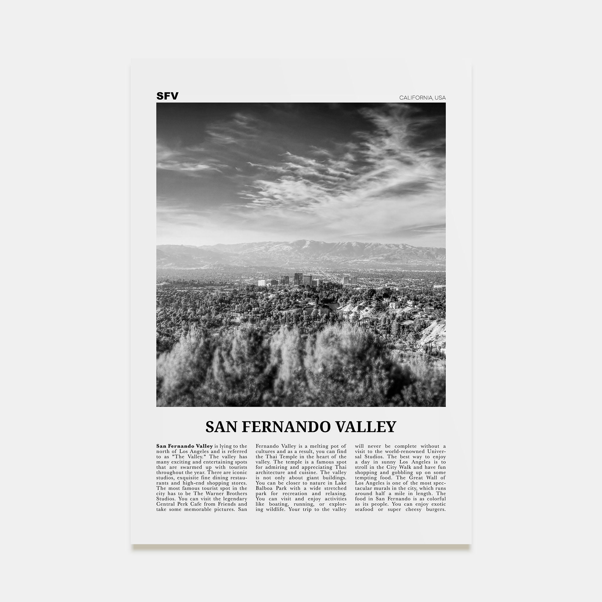 San Fernando Valley Travel B&W No 2 Poster