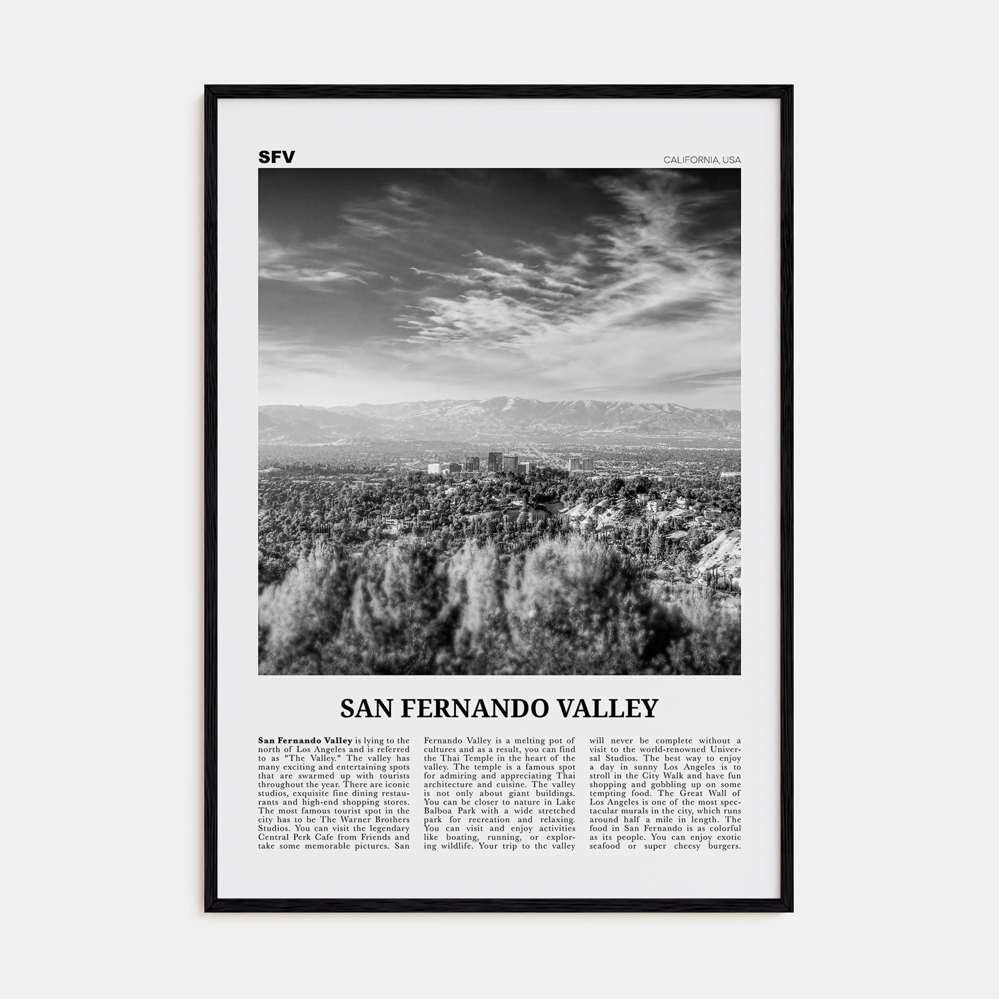 San Fernando Valley Travel B&W No 2 Poster
