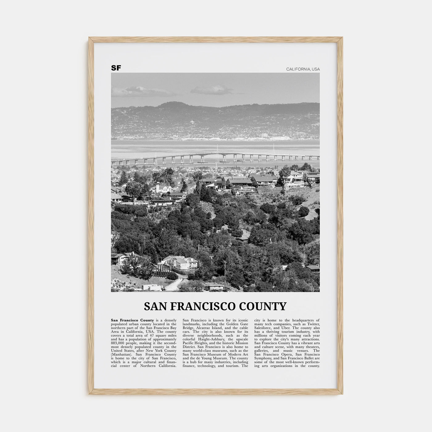 San Francisco County Travel B&W Poster