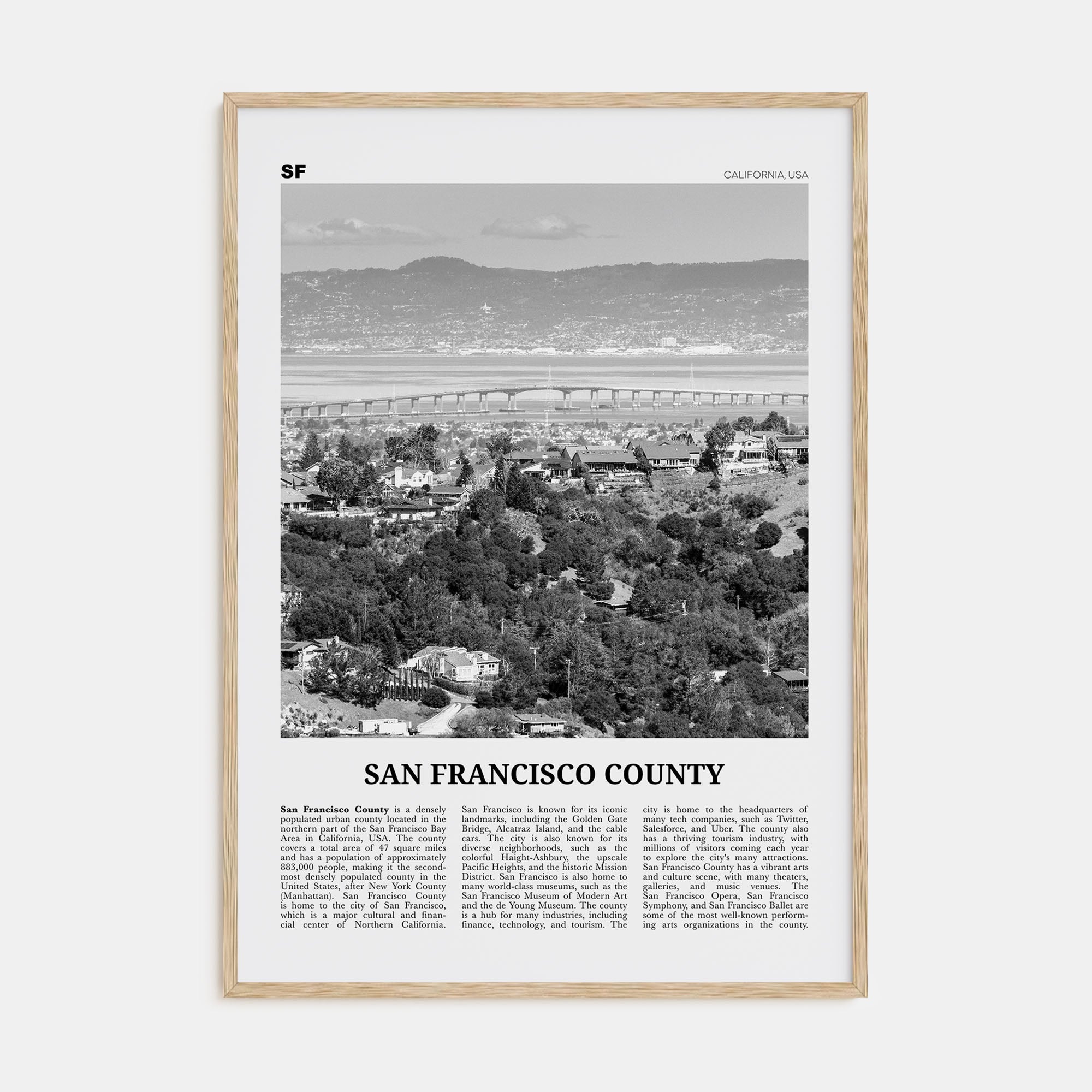 San Francisco County Travel B&W Poster
