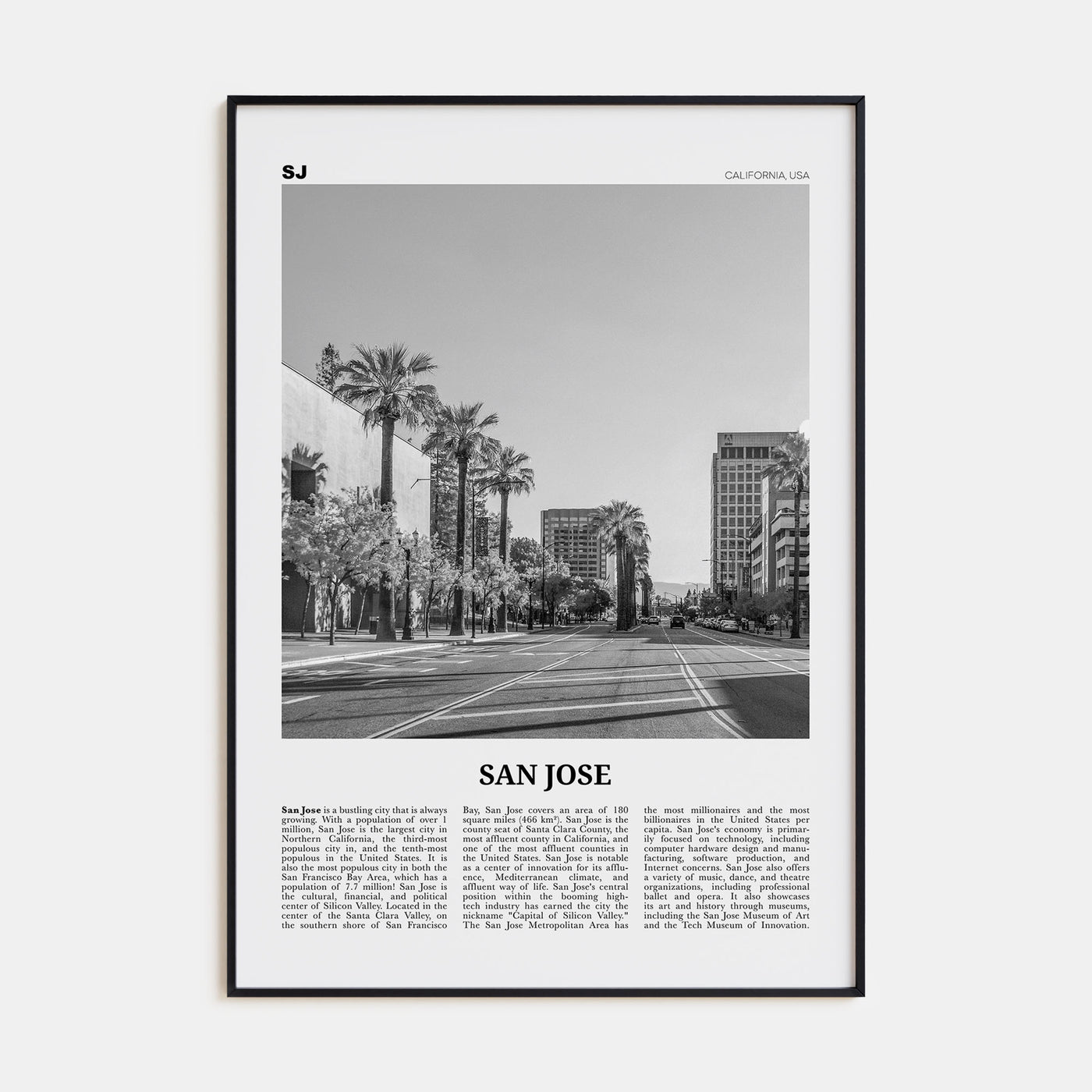 San Jose, California Travel B&W No 1 Poster