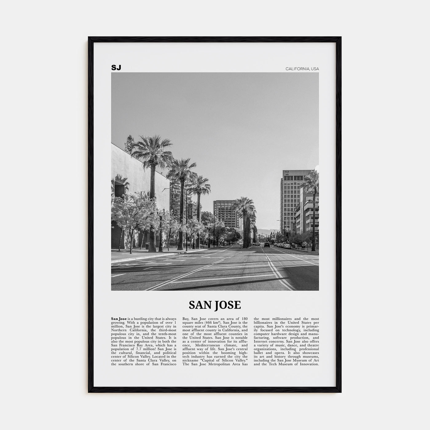 San Jose, California Travel B&W No 1 Poster