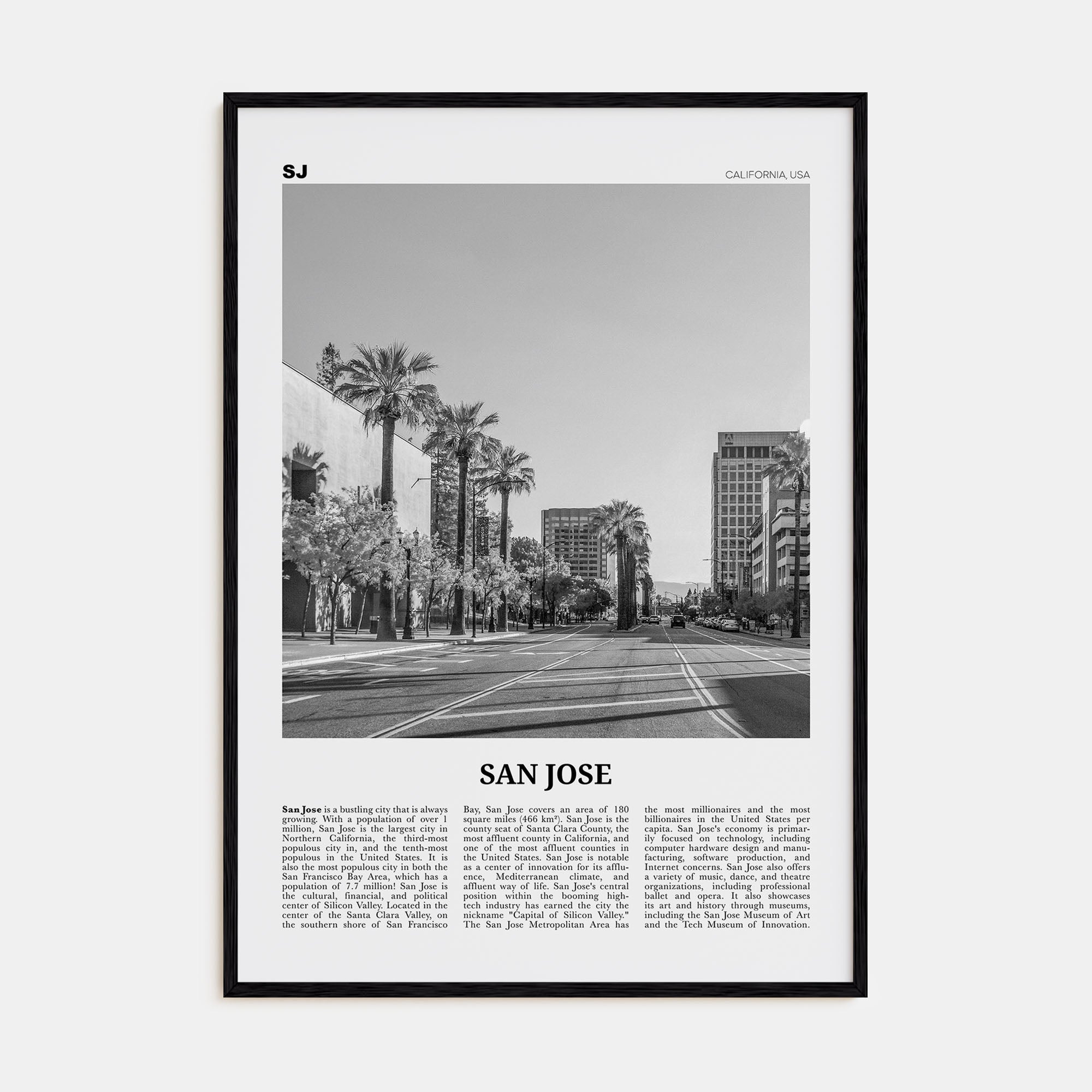 San Jose, California Travel B&W No 1 Poster