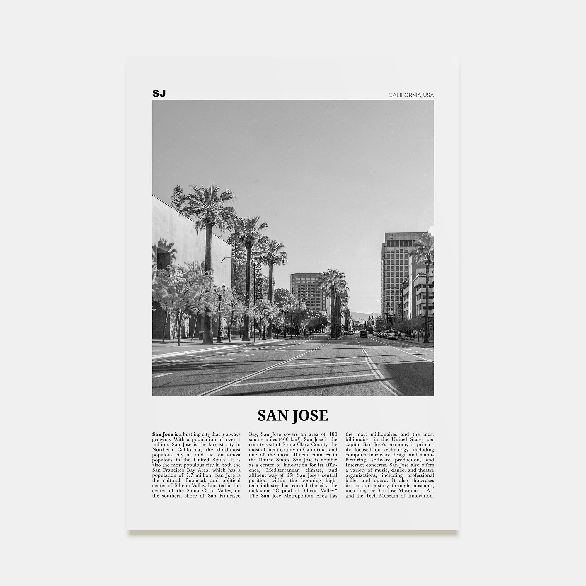 San Jose, California Travel B&W No 1 Poster