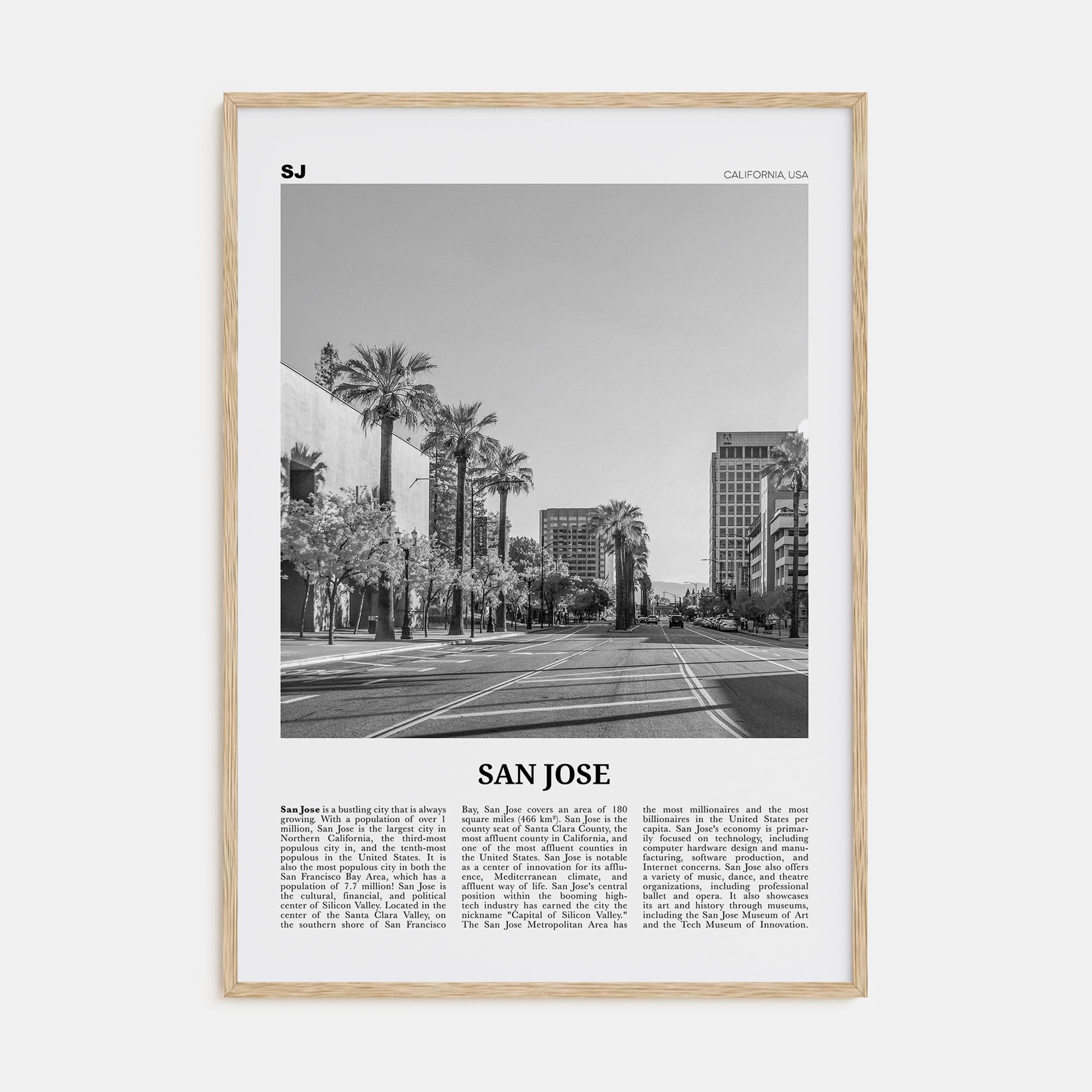 San Jose, California Travel B&W No 1 Poster