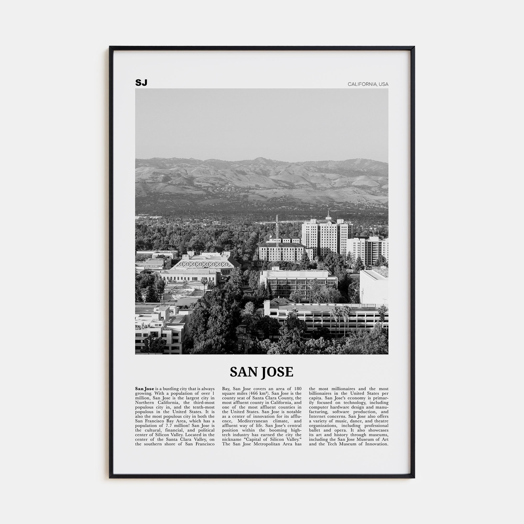 San Jose, California Travel B&W No 2 Poster