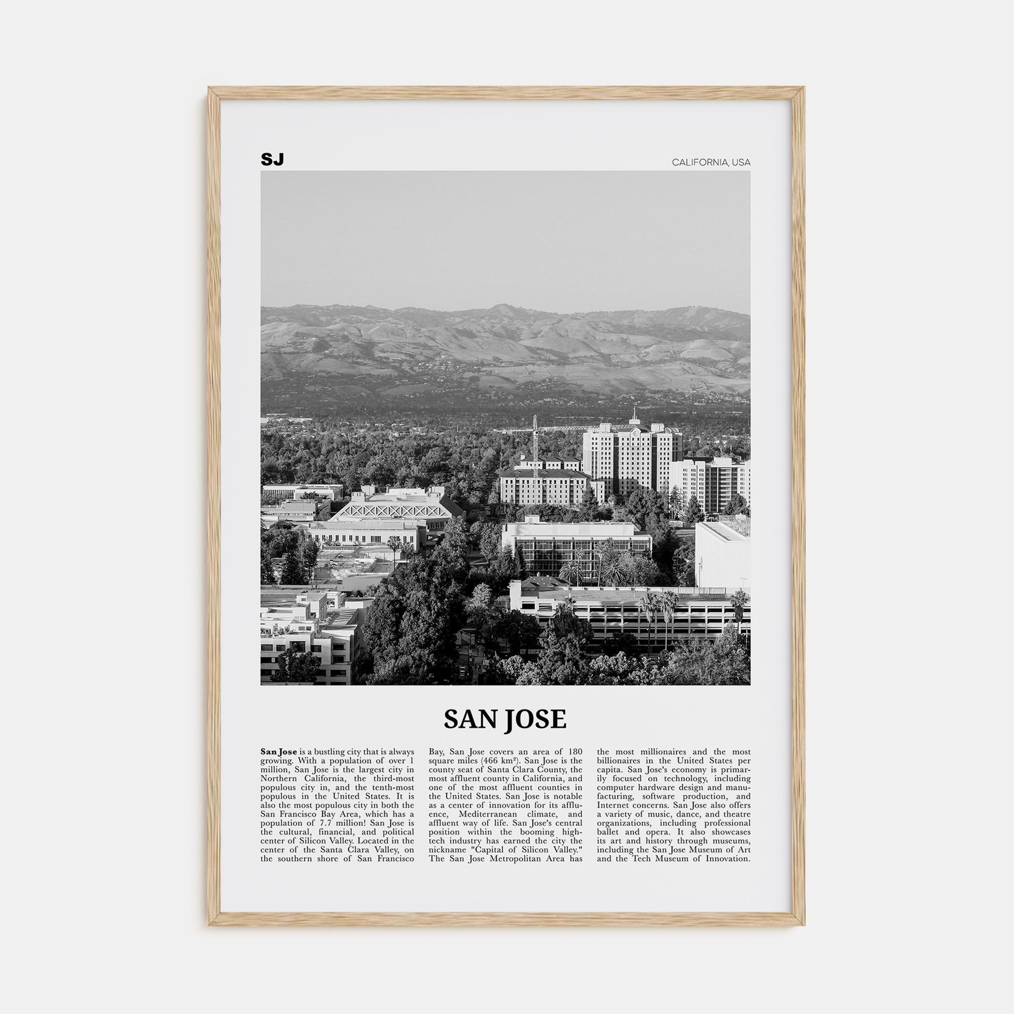 San Jose, California Travel B&W No 2 Poster