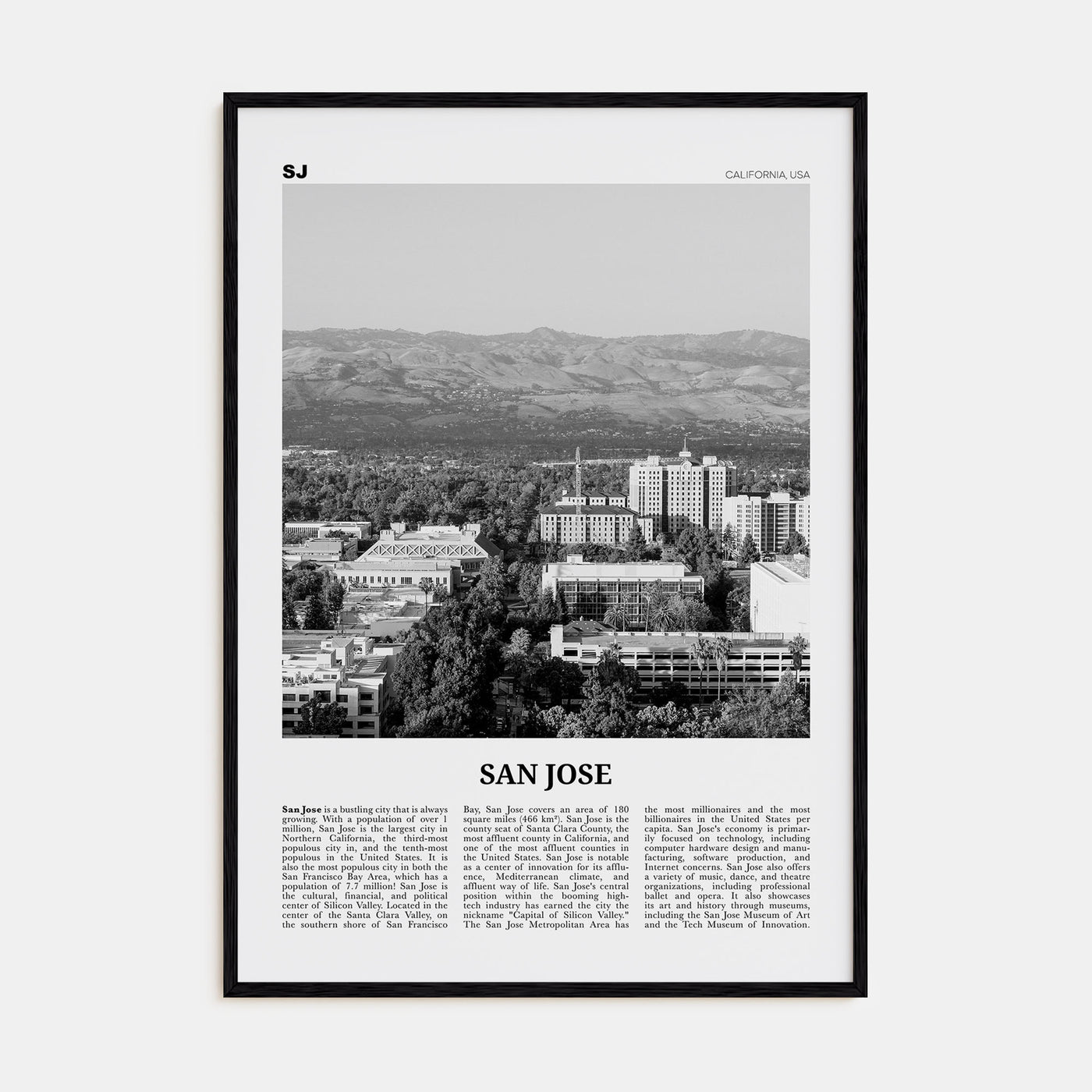 San Jose, California Travel B&W No 2 Poster